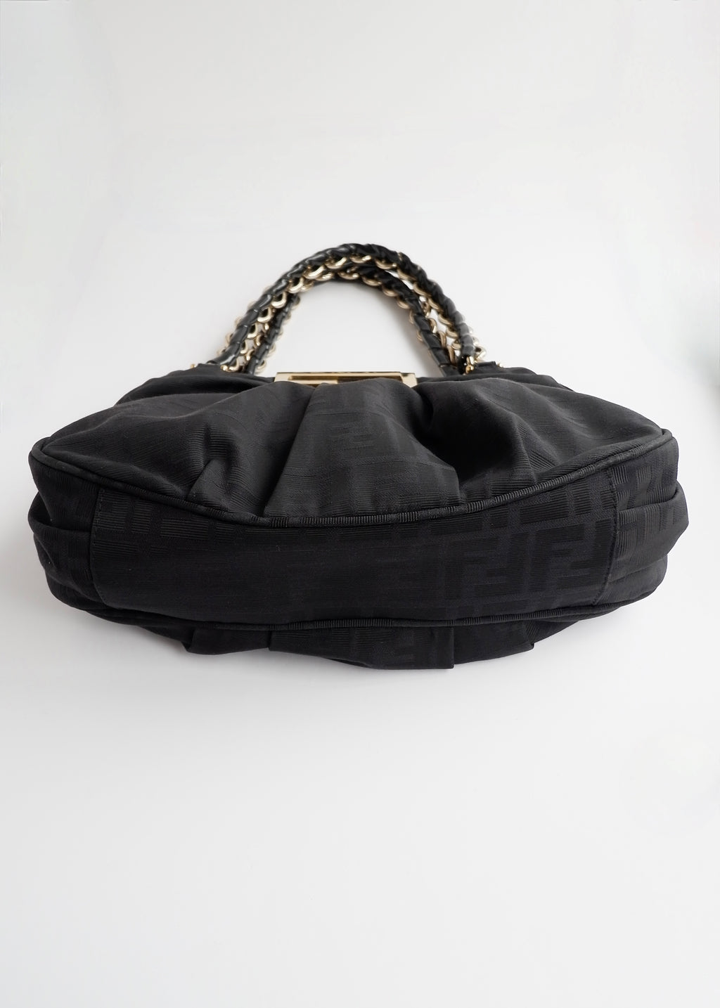 Preowned Fendi Black Zucca Print Gold FF Logo Shoulder Bag