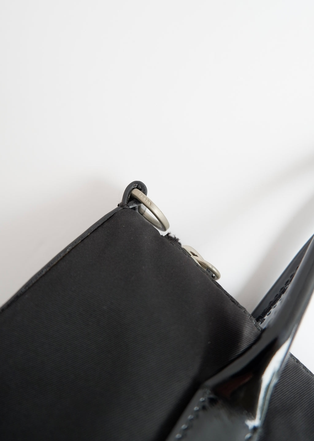 Preowned Prada Black Nylon/ Patent Two Way Bag