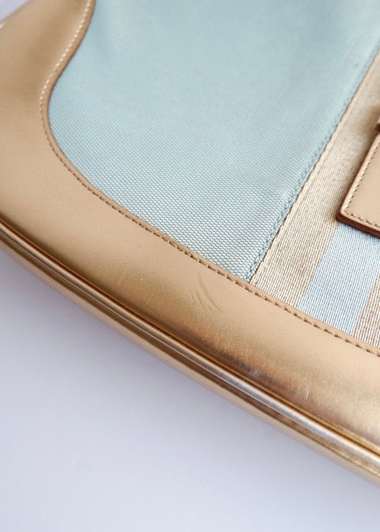 Authentique sac à bandoulière Gucci Jackie bleu/doré d'occasion