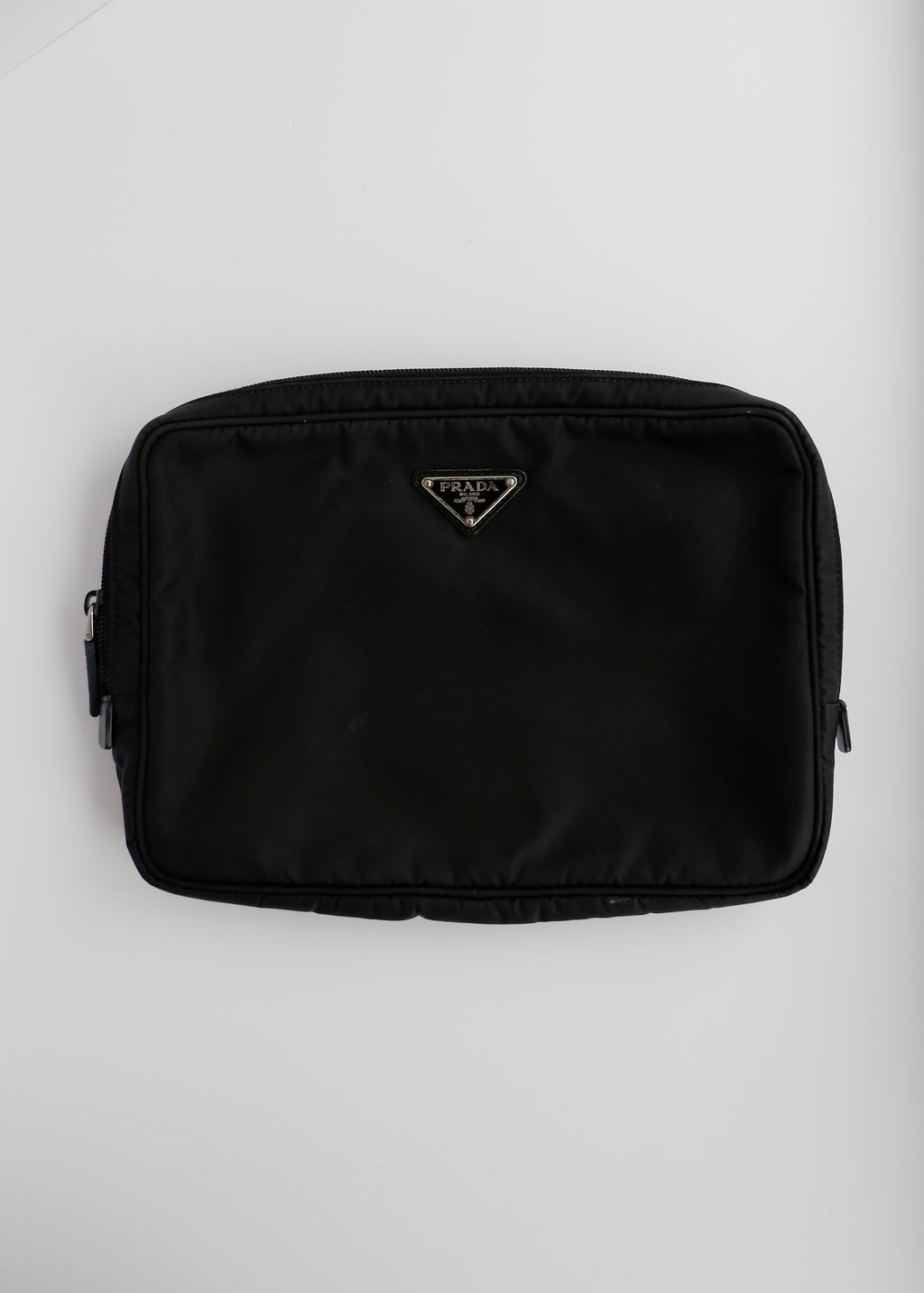 Authentic Preowned Prada Black Nylon/ Leather Hand Pouch