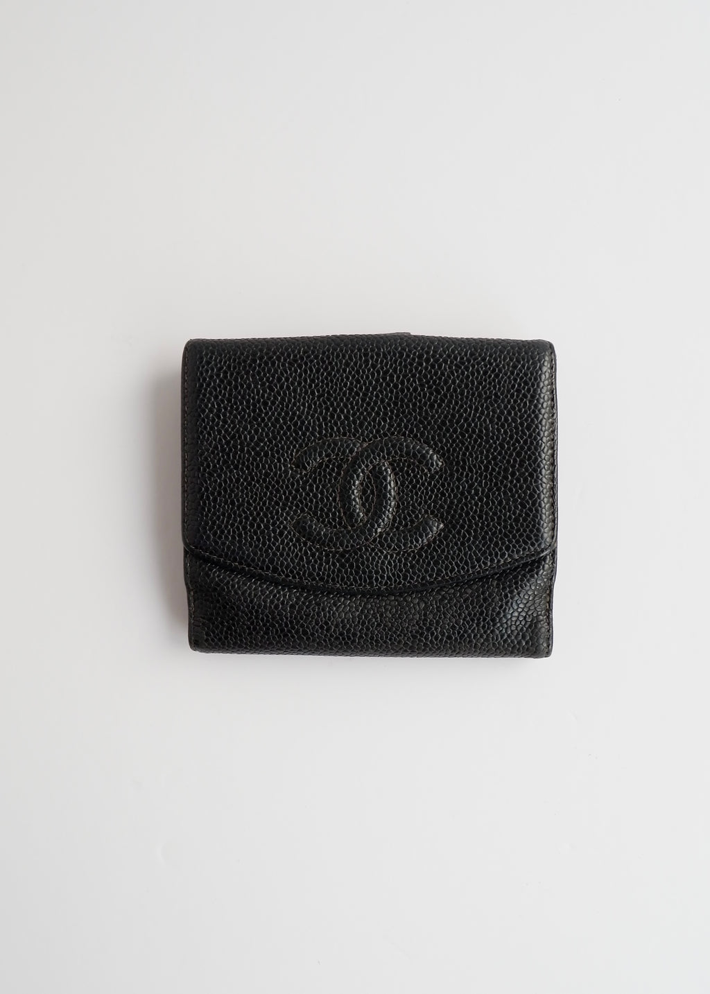 Authentic Preowned Vintage ChanelBlack Caviar Leather Bi-Fold Wallet