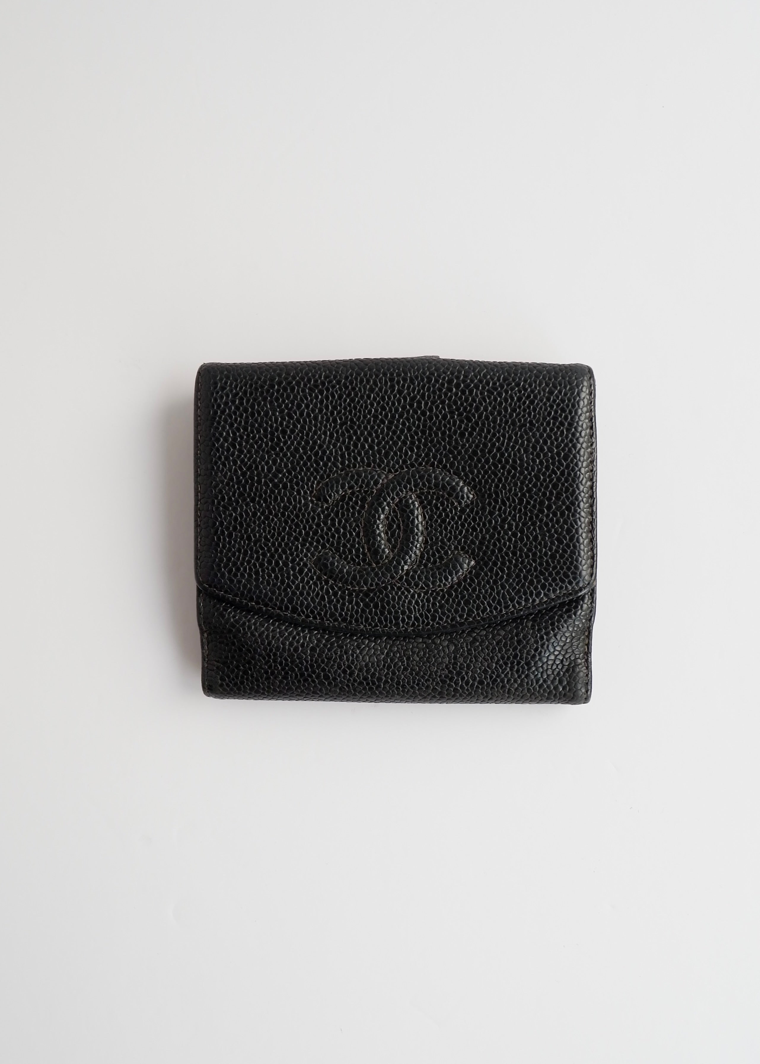 Authentic Preowned Vintage ChanelBlack Caviar Leather Bi-Fold Wallet