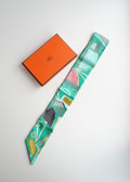 Authentic Preowned Hermes Green Mixed Print Twilly