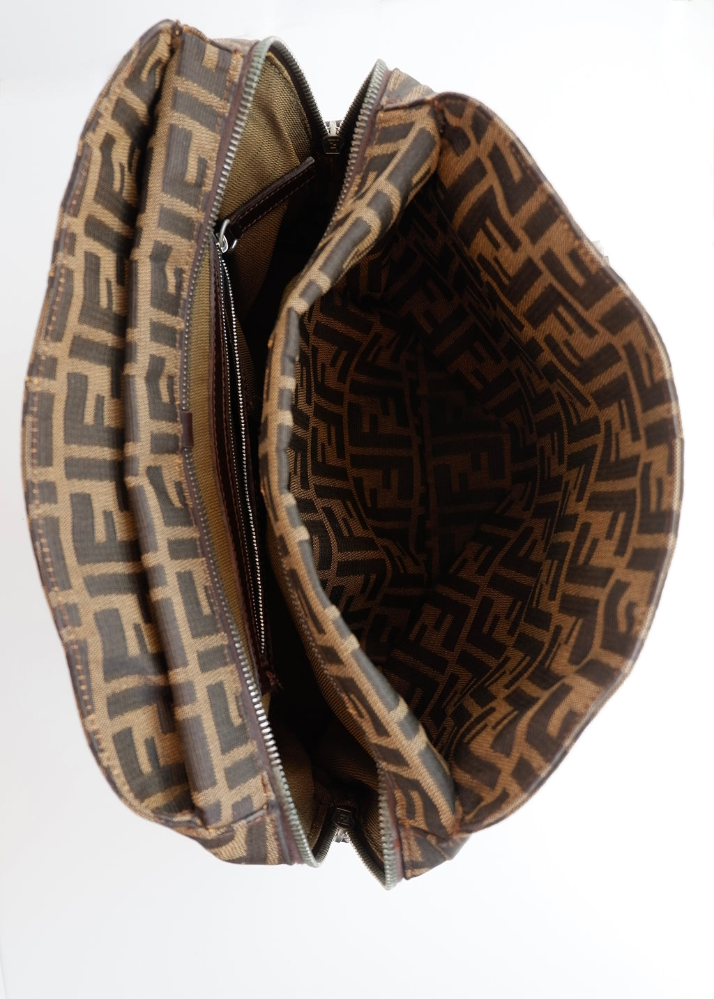 Authentic Preownd Vintage Fendi Brown Canvas Zucca Bowler Shoulder Bag