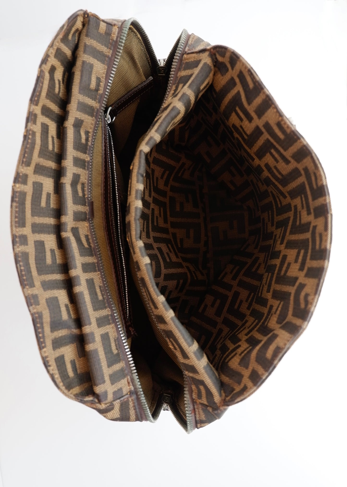 Authentic Preownd Vintage Fendi Brown Canvas Zucca Bowler Shoulder Bag