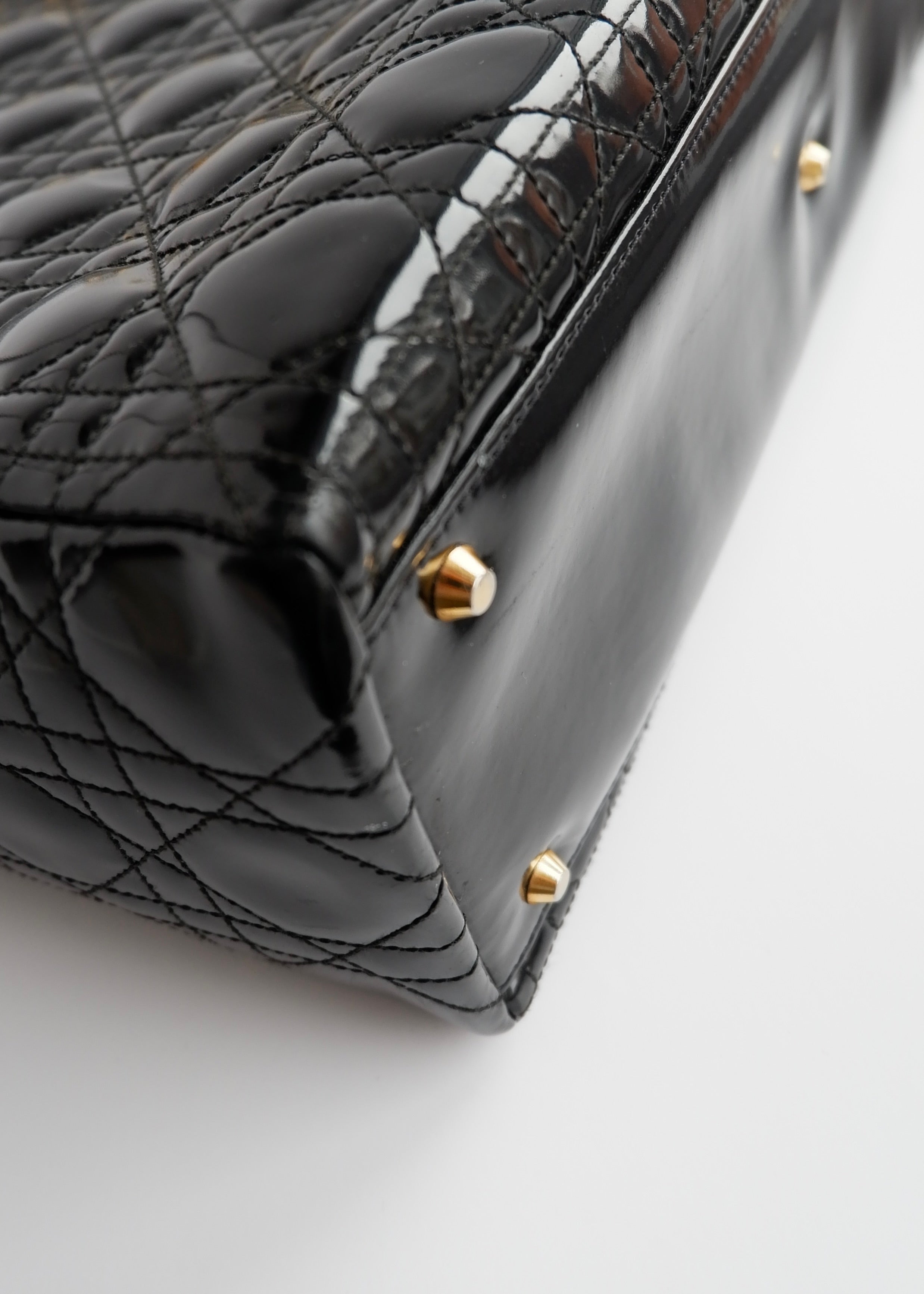 Authentic Preowned Dior Black Patent Leather Lady Dior Bag