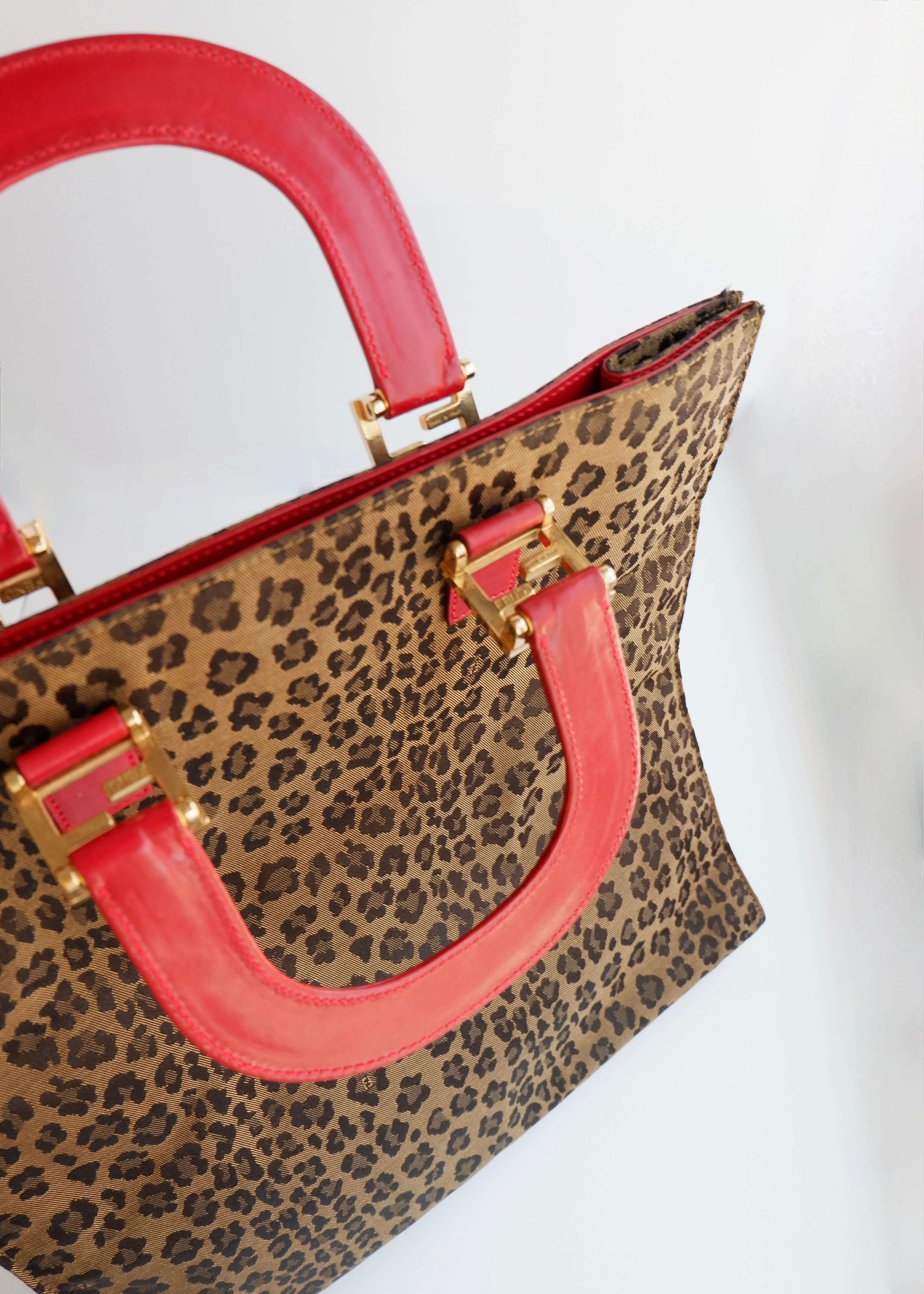 Authentic Preowned Vintage Fendi Animal Print Canvas/Leather Top Handle Tote