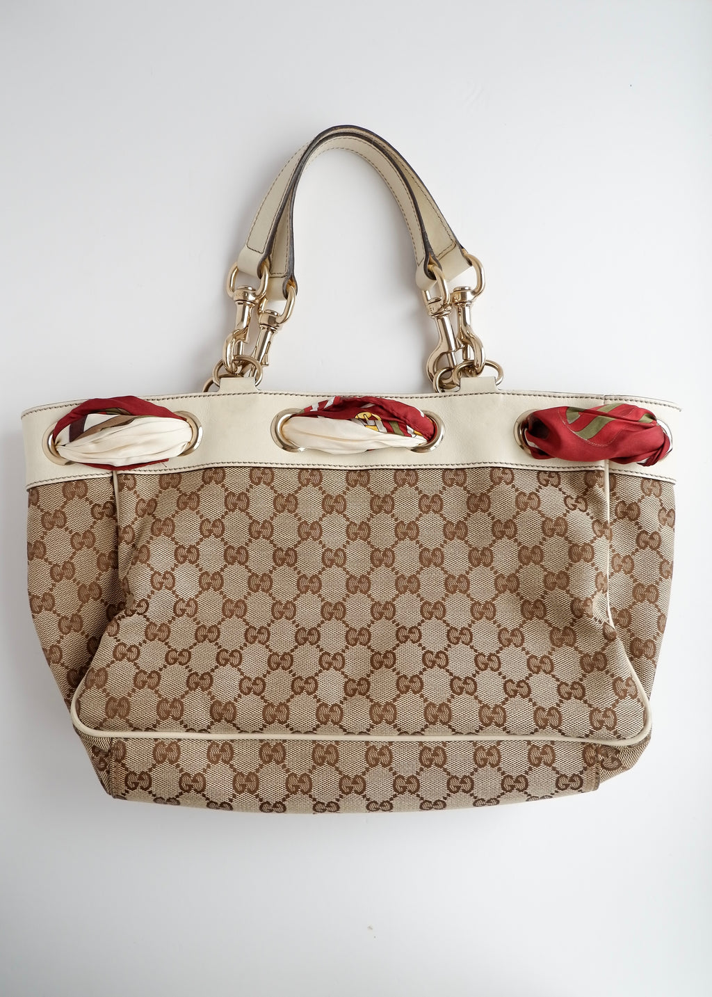 Authentic Preowned Gucci White GG Canvas/ Scarf Detail Handbag