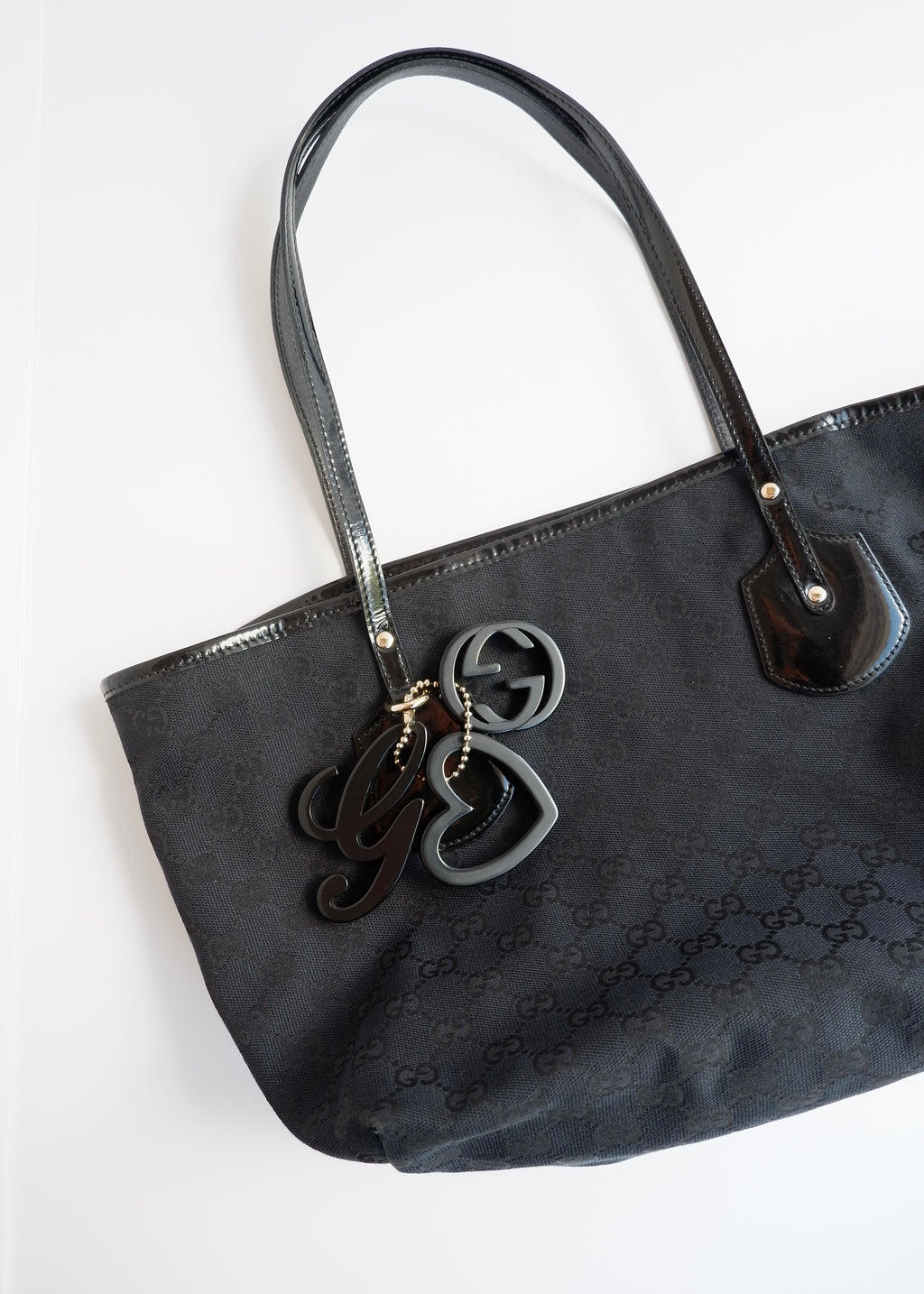 Authentic Preowned Gucci Black GG Canvas/Patent Leather Tote Bag