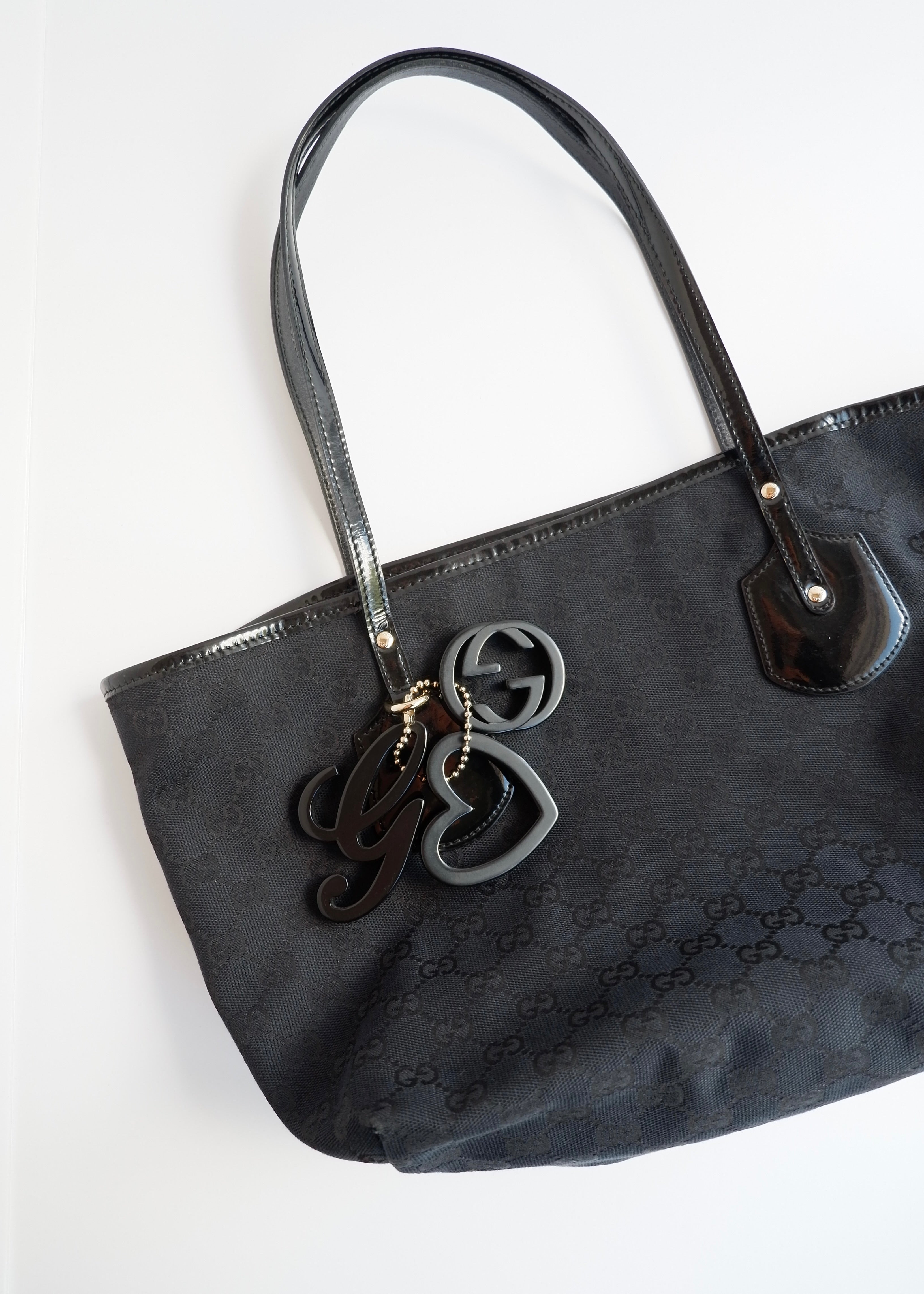 Authentic Preowned Gucci Black GG Canvas/Patent Leather Tote Bag
