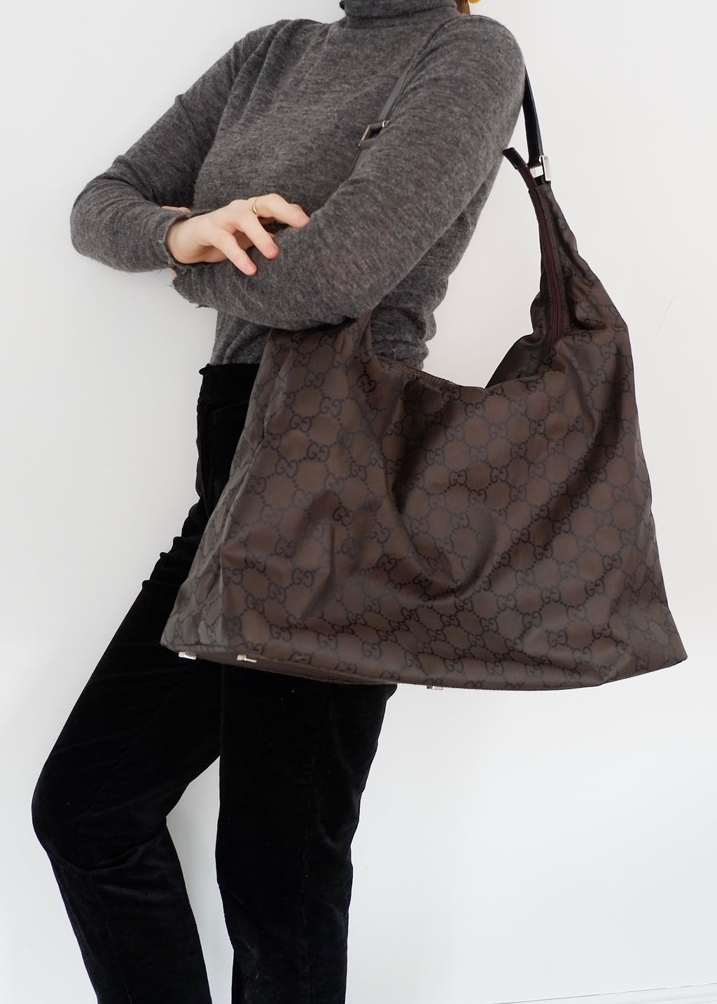 Authentic Preowned Gucci Brown GG Nylon Extra Large Hobo Bag