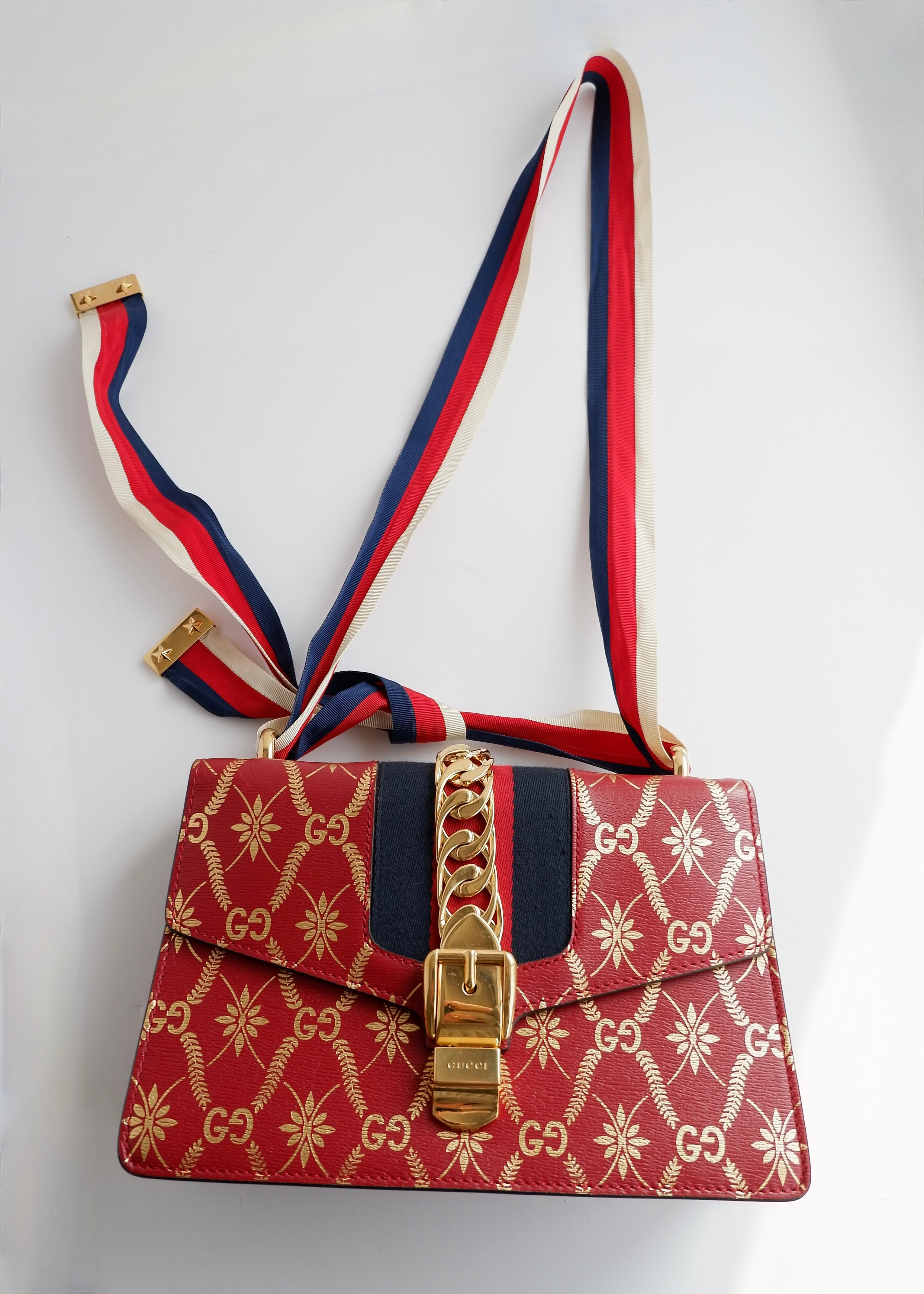 Authentic Preowned Gucci Red/Gold Leather Sylvie Bag