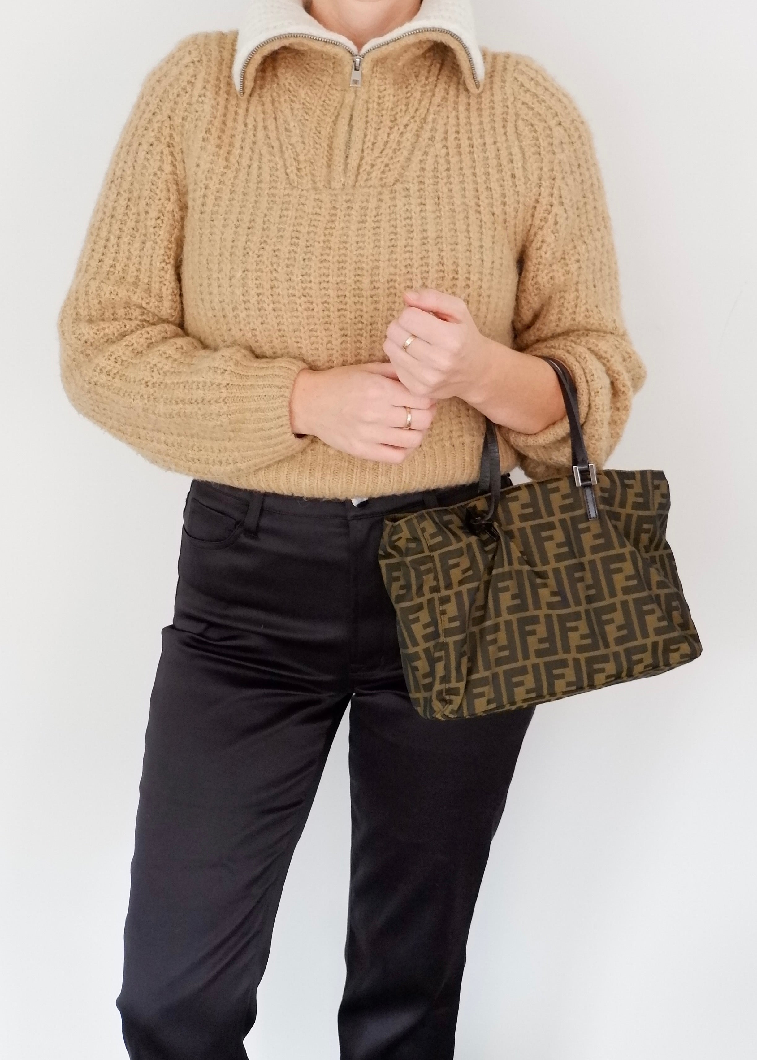 Sac à main Fendi d'occasion authentique vintage en toile Zucca marron