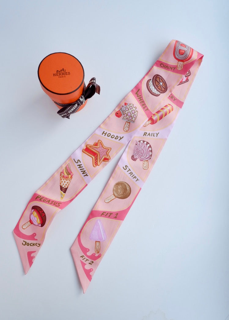 Twilly Hermès Rose Glace authentique de seconde main