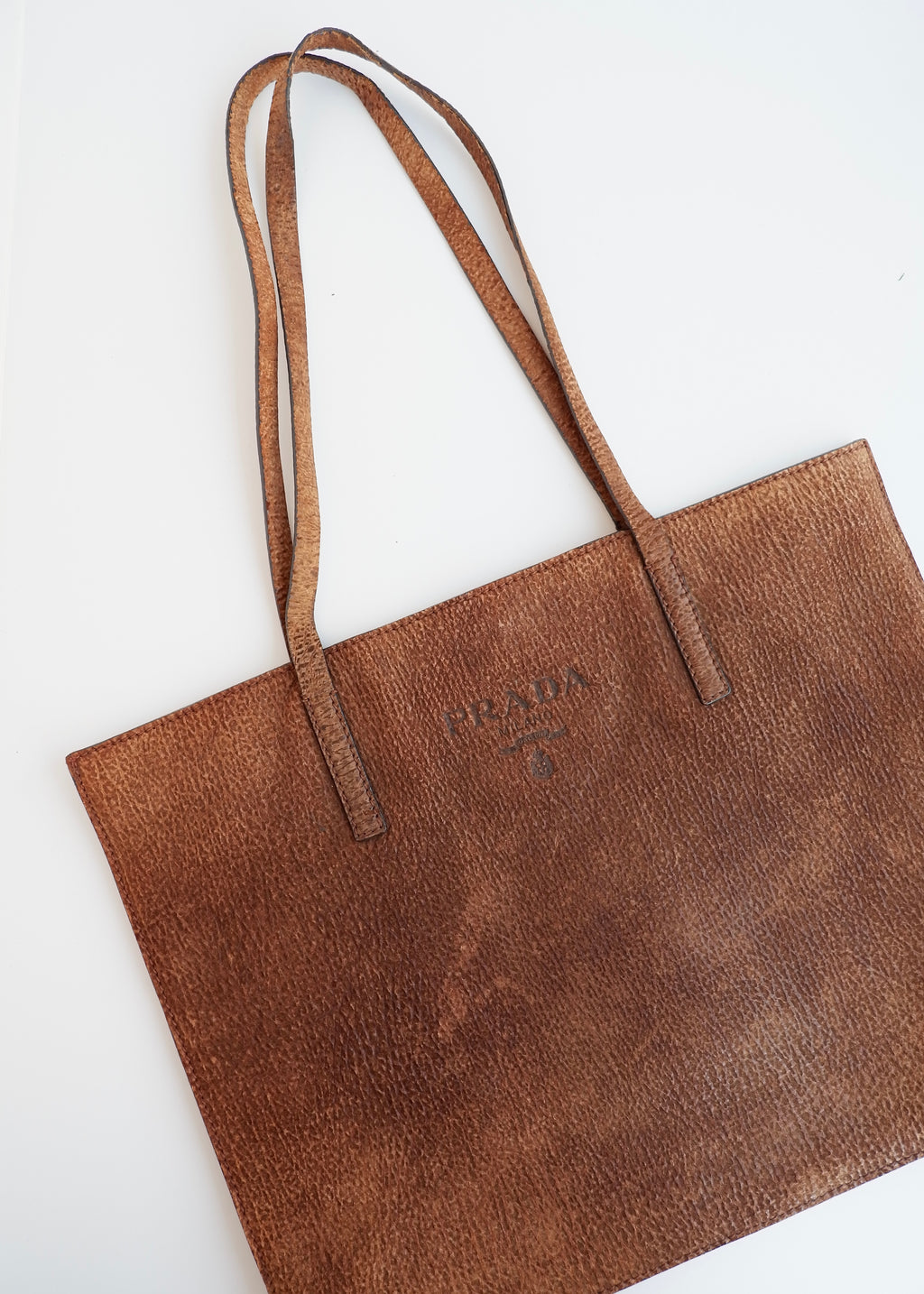 Sac cabas Prada authentique d'occasion en daim marron