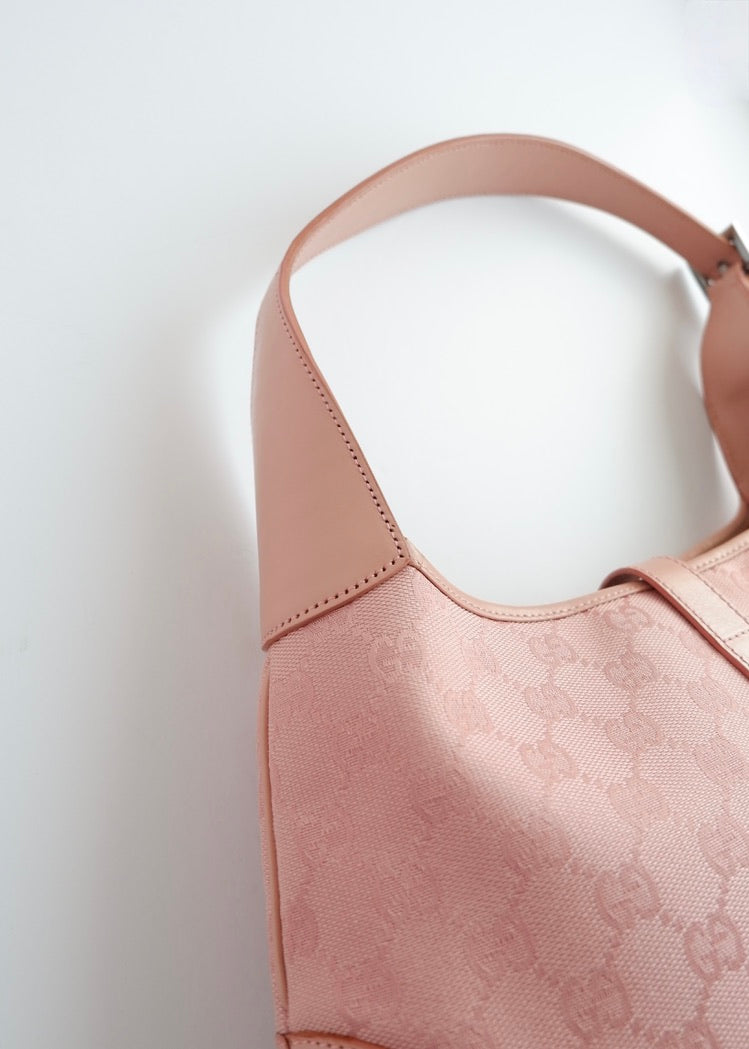 Authentic Preowned Gucci Pink GG Canvas/Leather Jackie Shoulder Bag