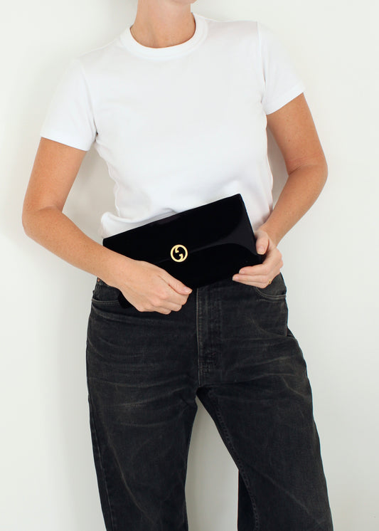 Authentic Preowned Vintage Gucci Black Velvet Clutch