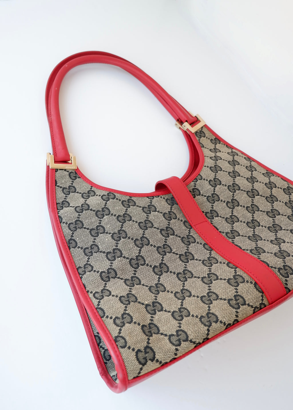 Preowned Gucci Red GG Canvas Jackie Piston Closure Shoulder Bag