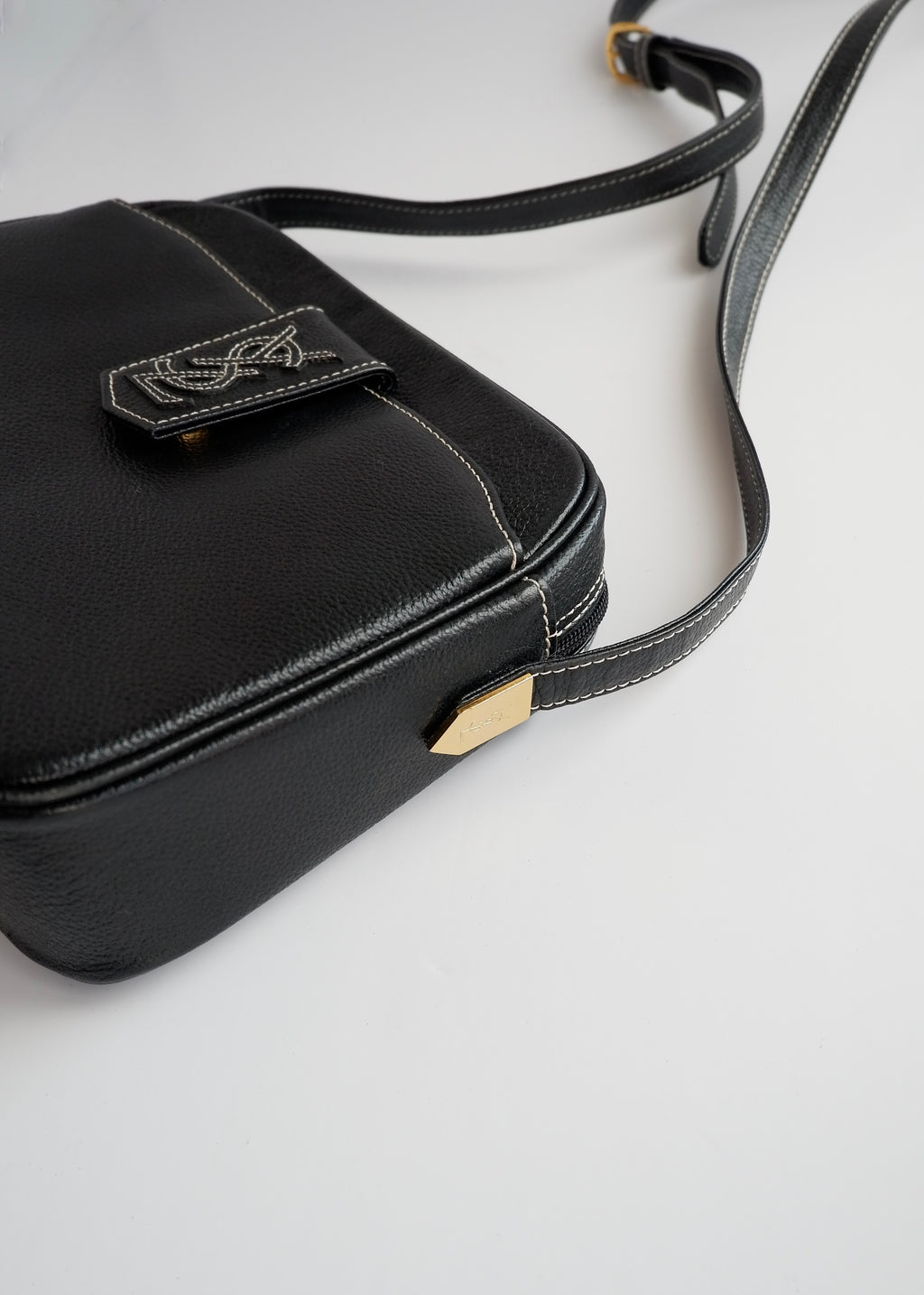 Authentic Preowned Vintage YSL (Yves Saint Laurent) Black Leather Crossbody Bag