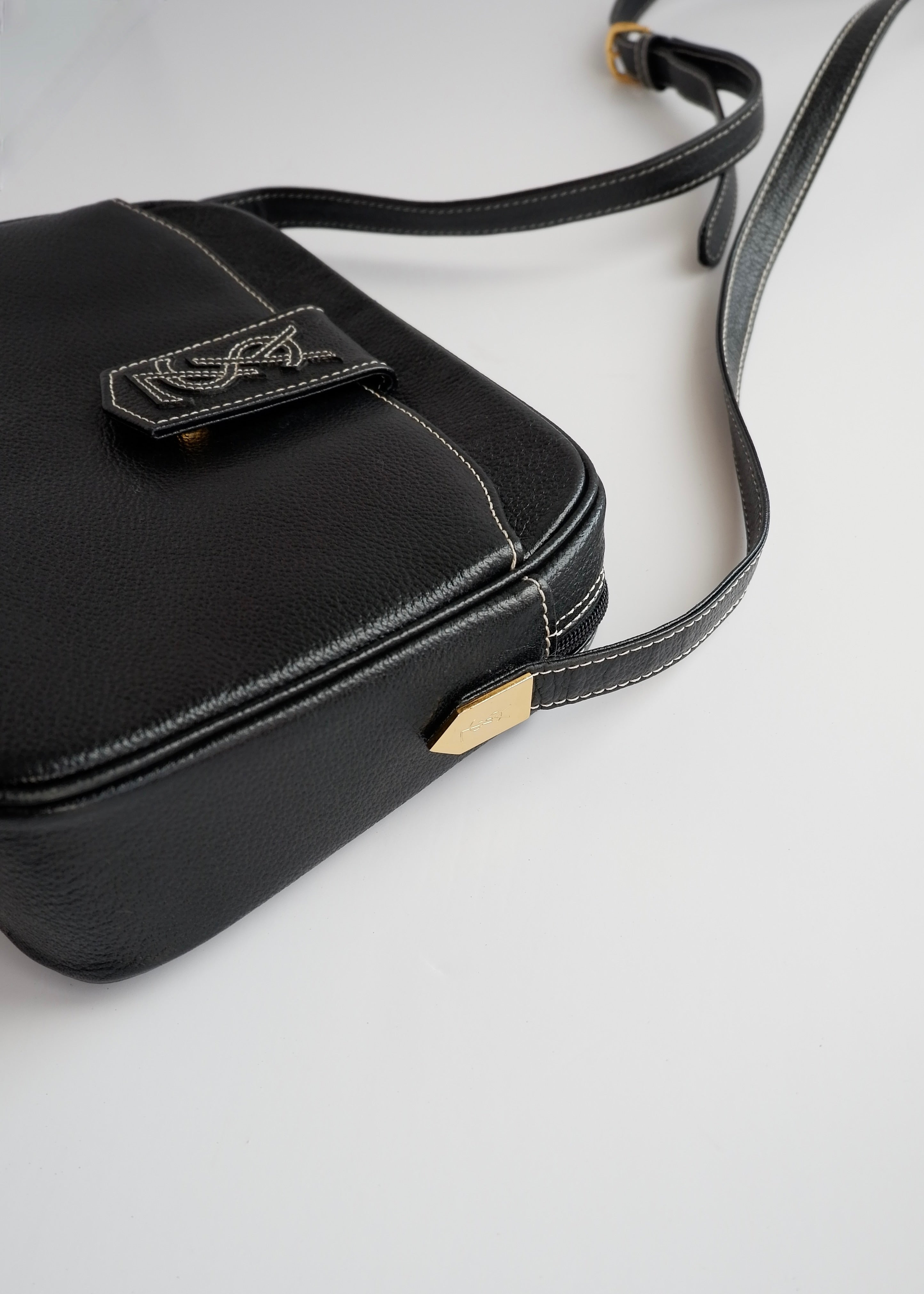 Authentic Preowned Vintage YSL (Yves Saint Laurent) Black Leather Crossbody Bag