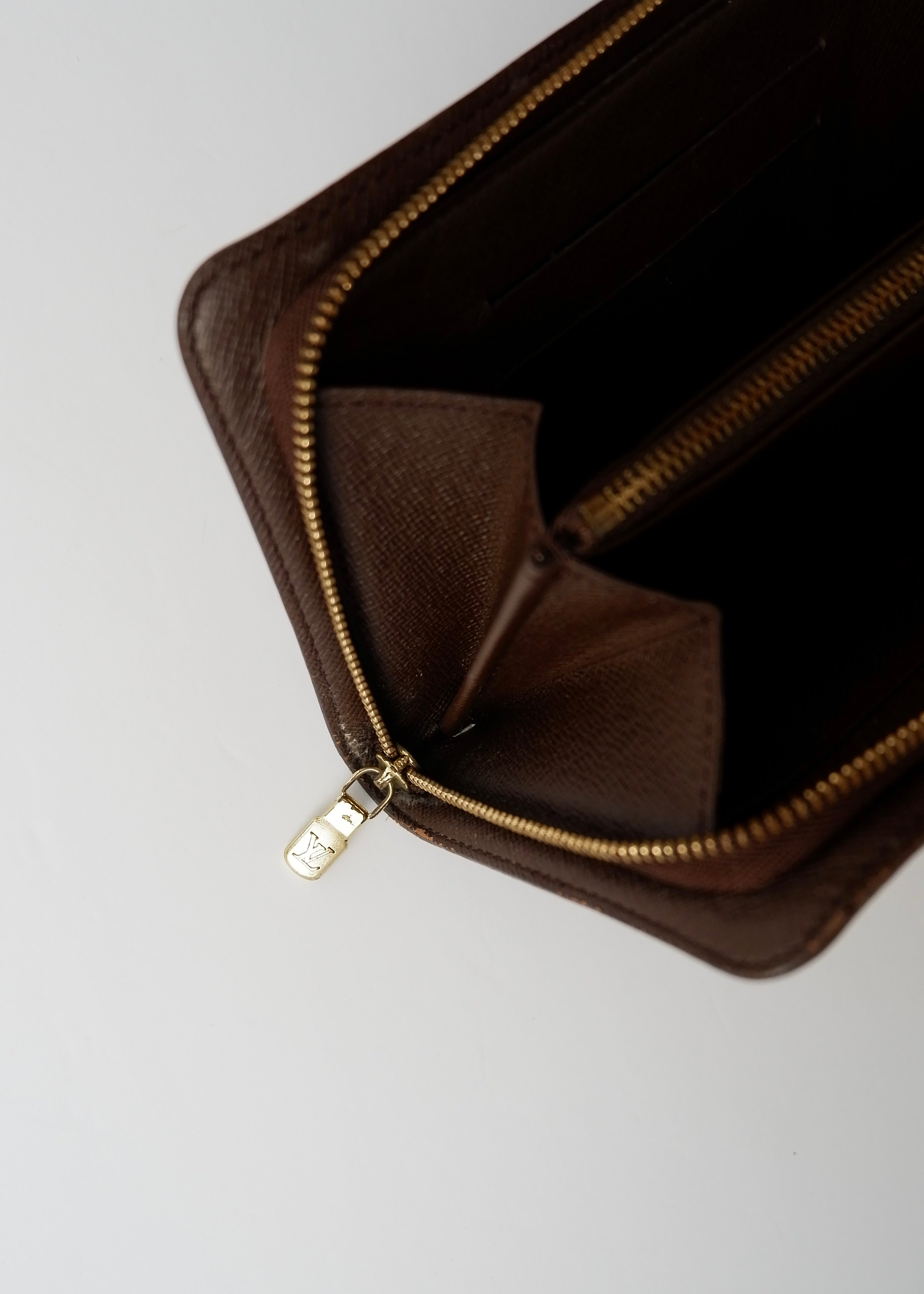 Preowned Louis Vuitton Brown Damier Ebene Long Zip Around Wallet