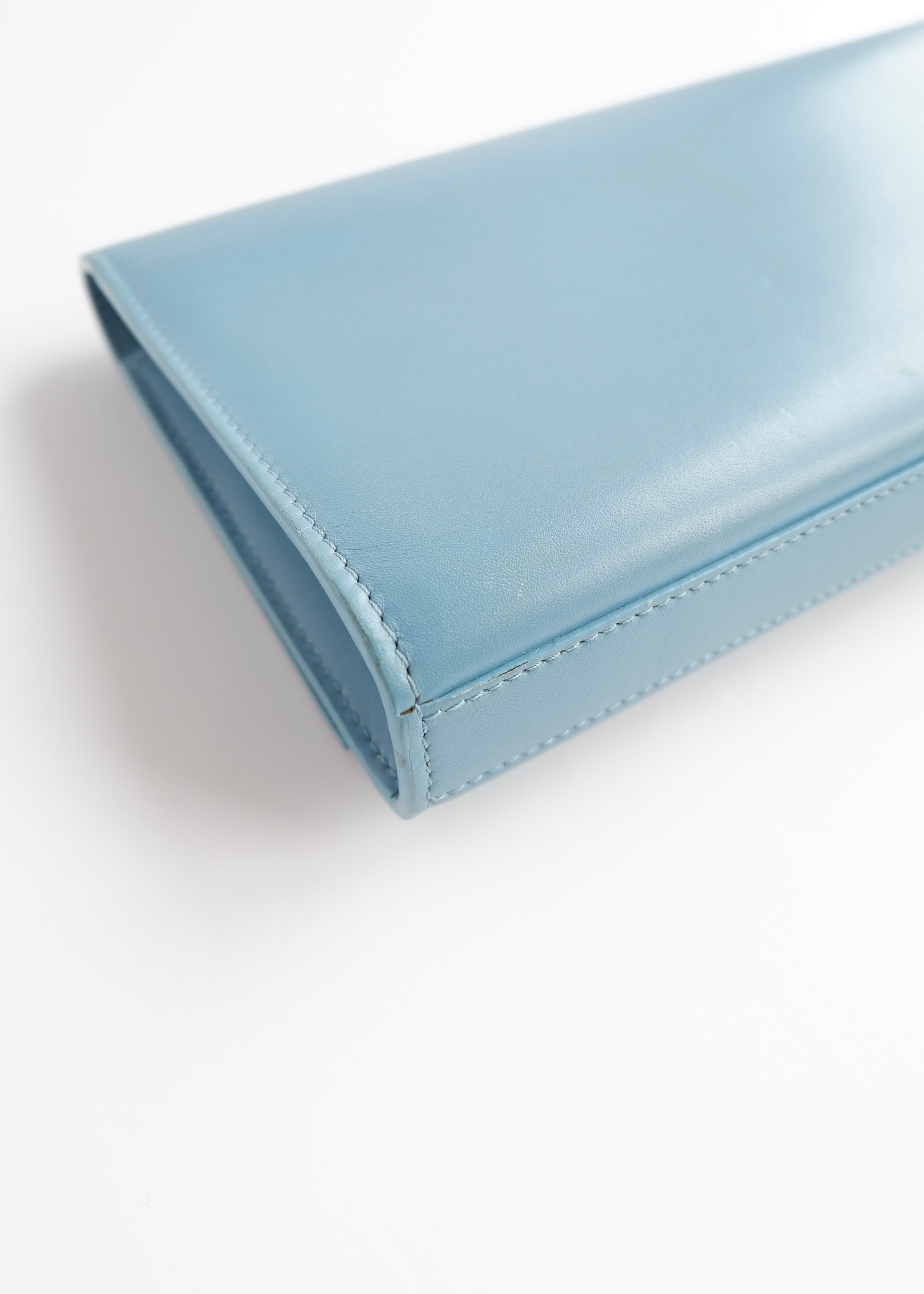 Authentic Preowned Saint Laurent Blue Leather YSL Logo Long Clutch Bag