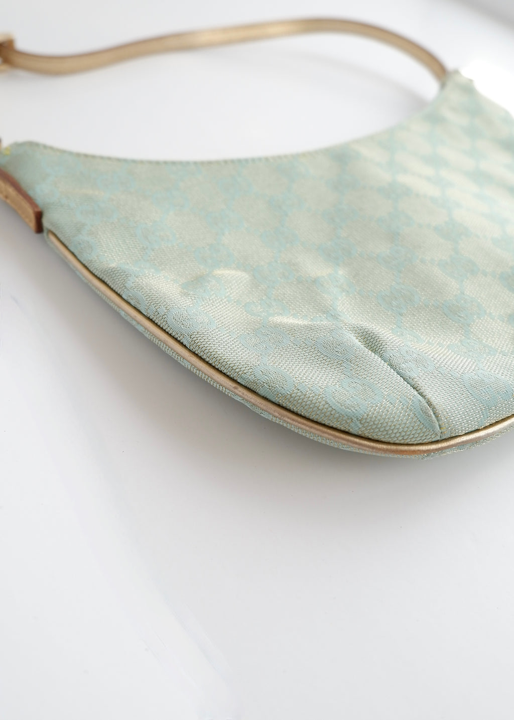 Authentic Preowned Gucci Blue GG Canvas Gold Strap Half Moon Shoulder Bag