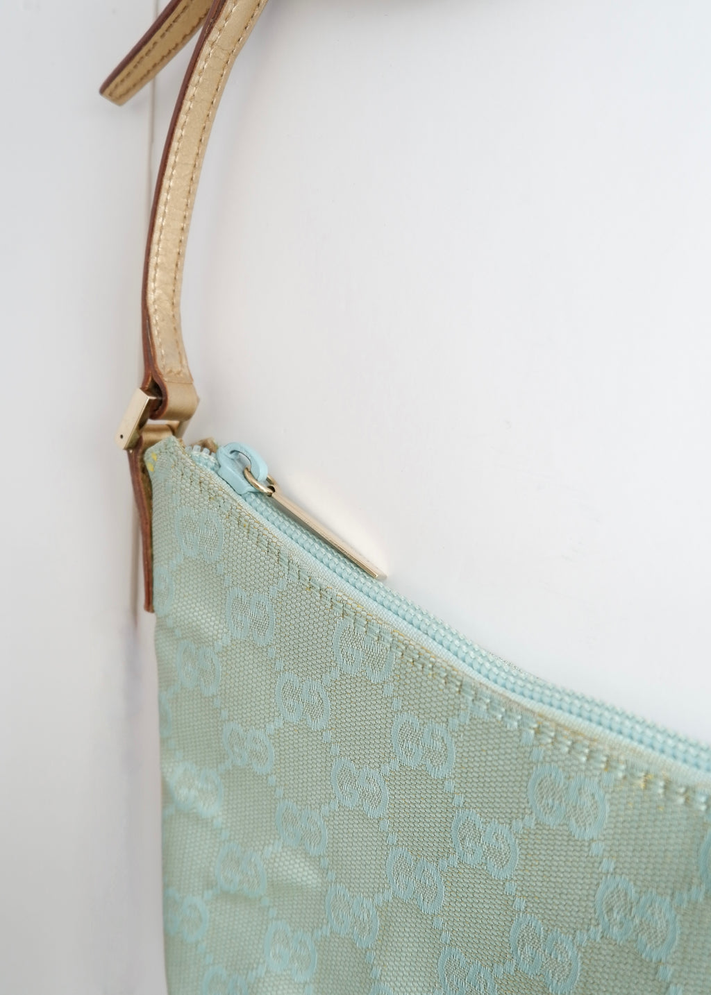 Authentic Preowned Gucci Blue GG Canvas Gold Strap Half Moon Shoulder Bag