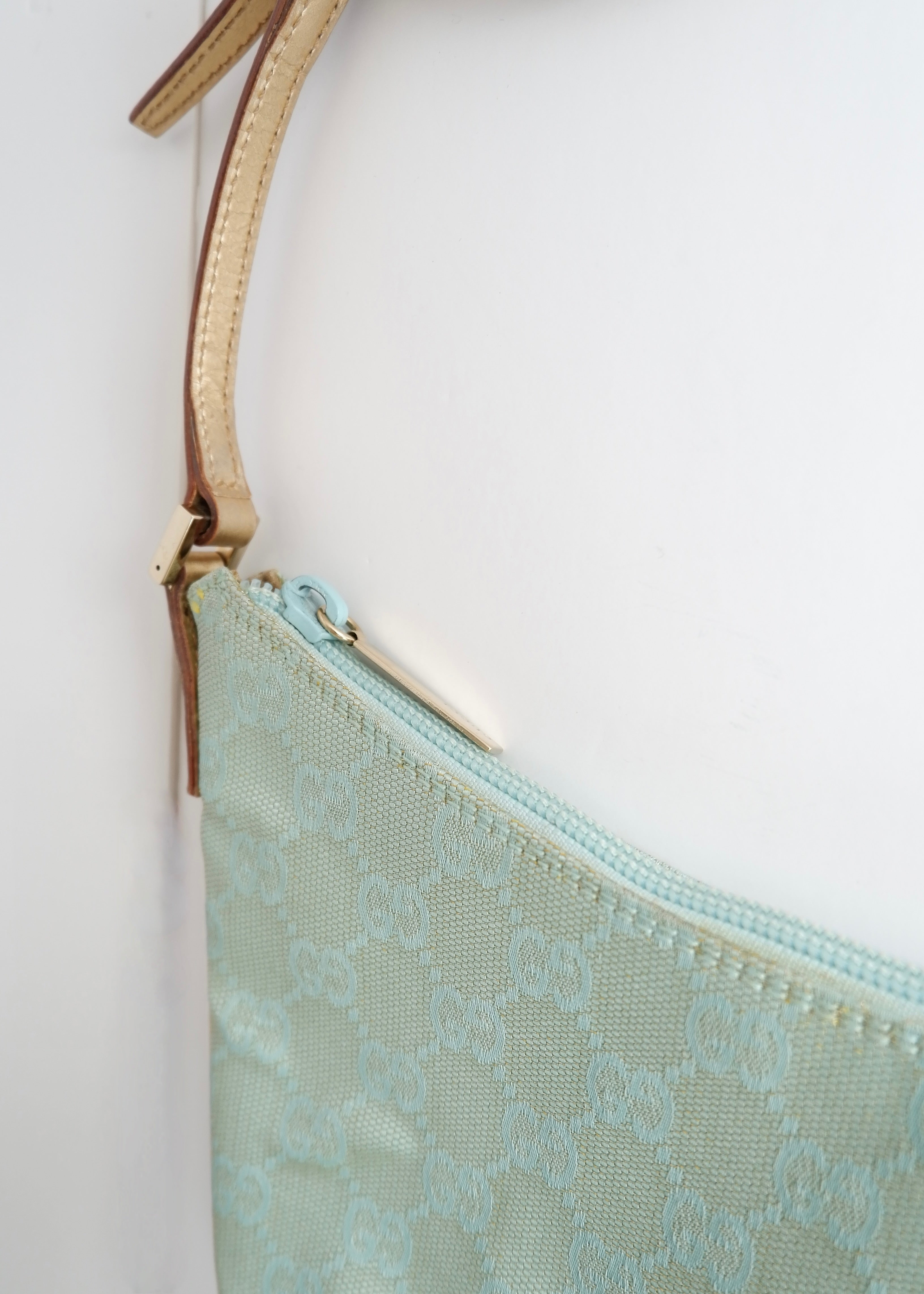 Authentic Preowned Gucci Blue GG Canvas Gold Strap Half Moon Shoulder Bag