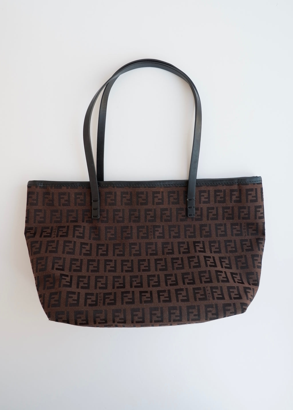 Authentique Petit Sac Fourre-tout Fendi Zucchino Marron Pré-adoré