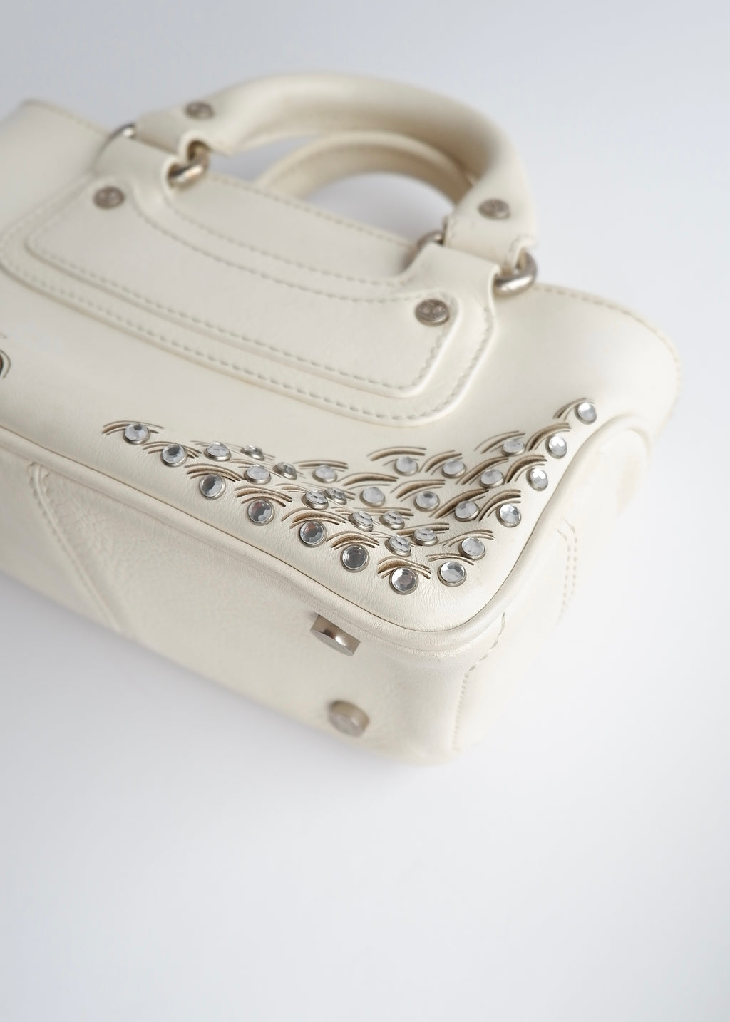 Authentic Preowned Celine White Leather/ Gem Stone Mini Boogie Bag