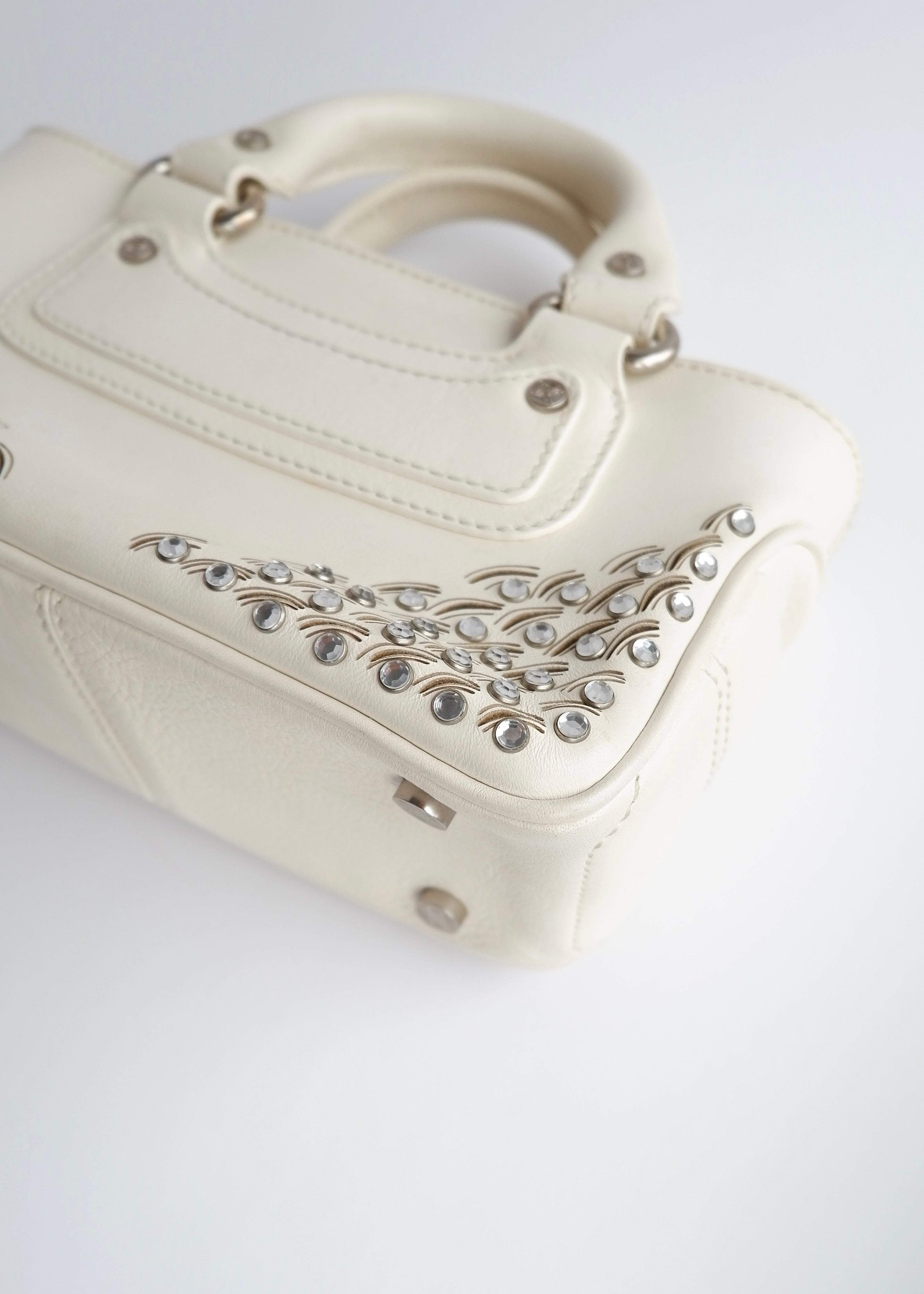 Authentic Preowned Celine White Leather/ Gem Stone Mini Boogie Bag