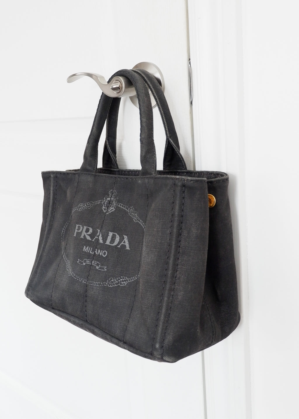 Authentic Preowned Prada Black Denim Canapa Tote w/ Strap