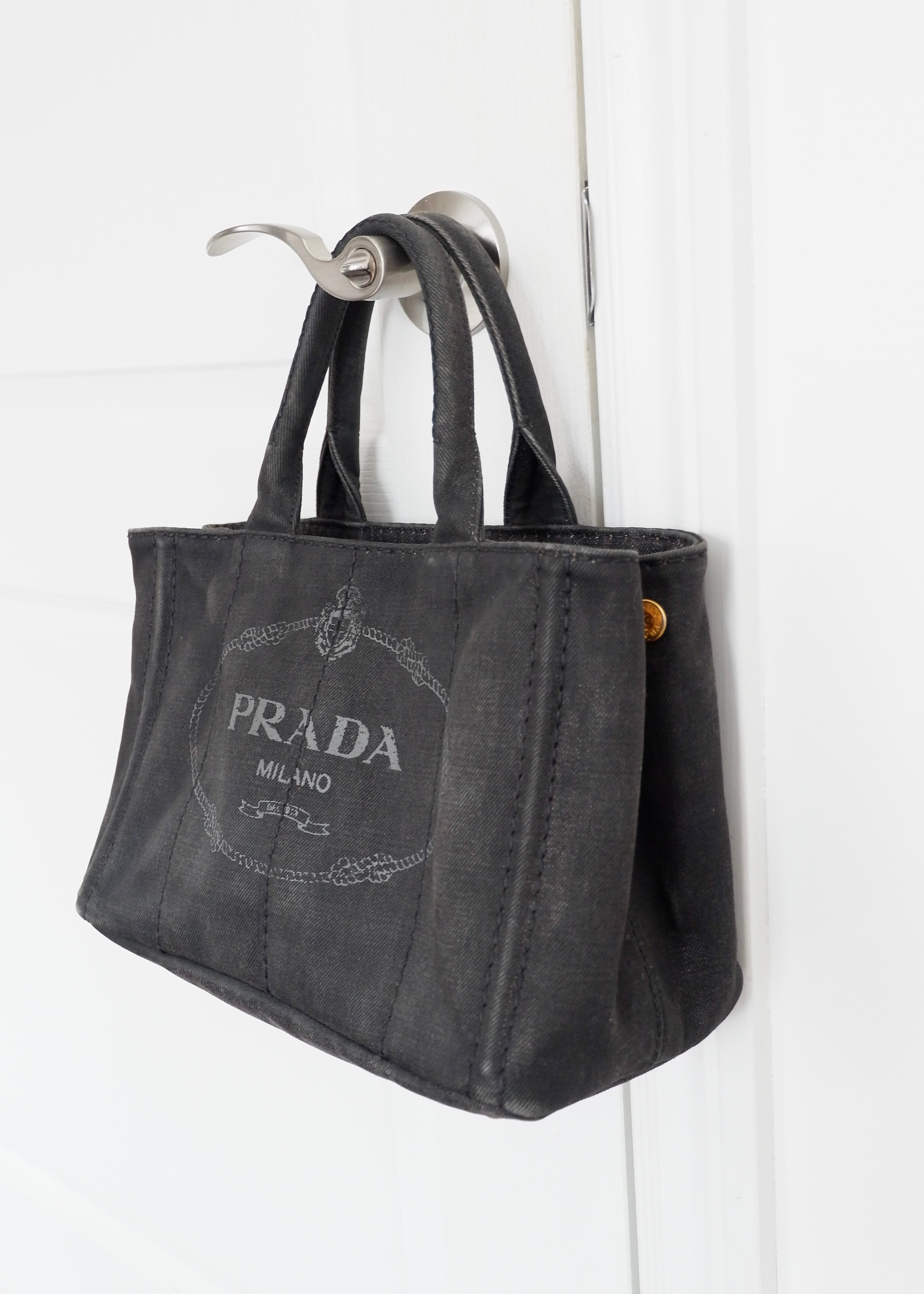 Authentic Preowned Prada Black Denim Canapa Tote w/ Strap