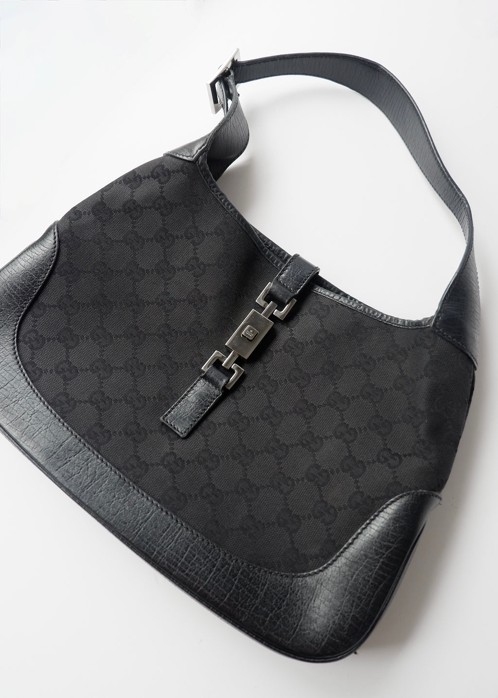 Preowned Gucci Black GG Canvas/ Leather Jackie Shoulder Bag