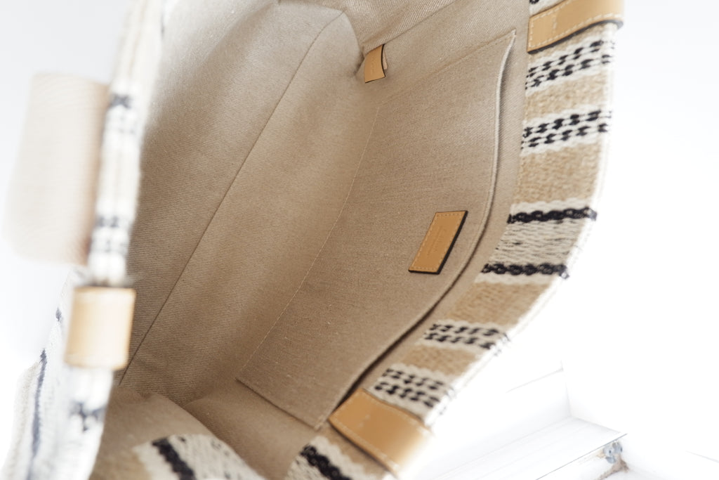 Authentic Preowned Chloe Beige/Black Striped Canvas Medium Woody Tote Bag
