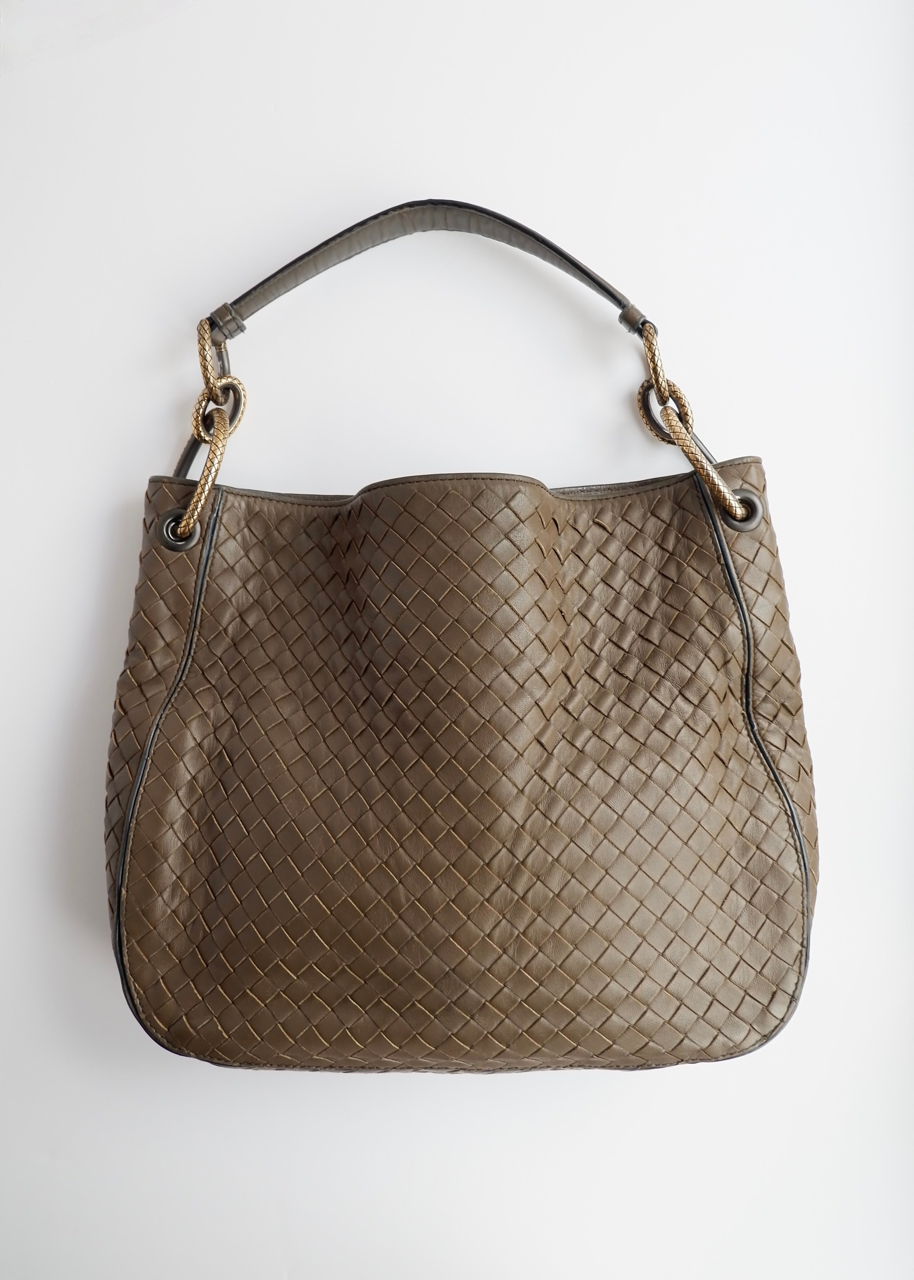 Sac à bandoulière Bottega Veneta Intrecciato kaki authentique d'occasion