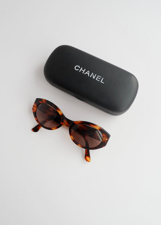 Authentic Preowned Chanel Brown Tortoise Cat Eye Sunglasses