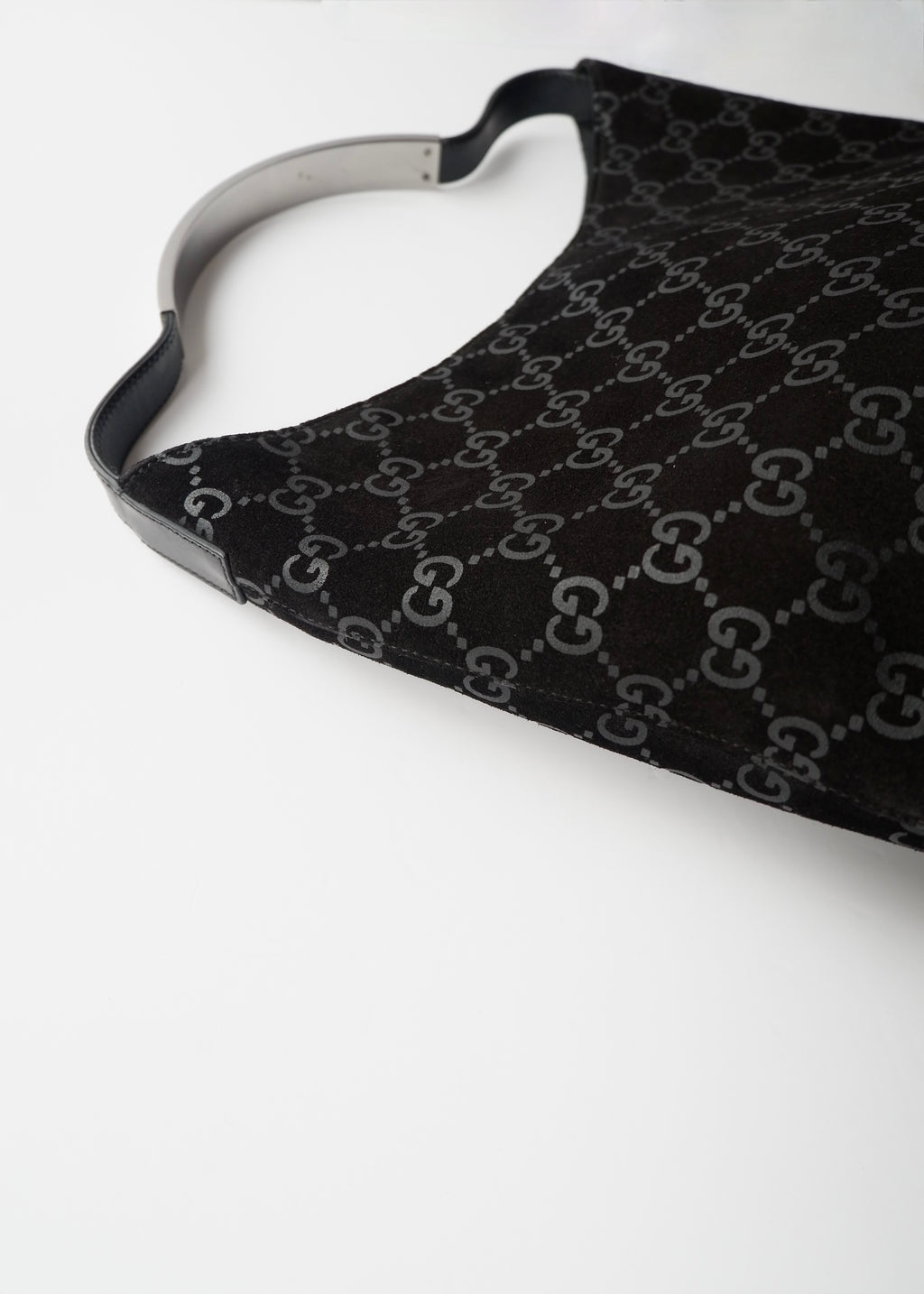 Preowned Gucci Black Suede GG Shoulder Bag