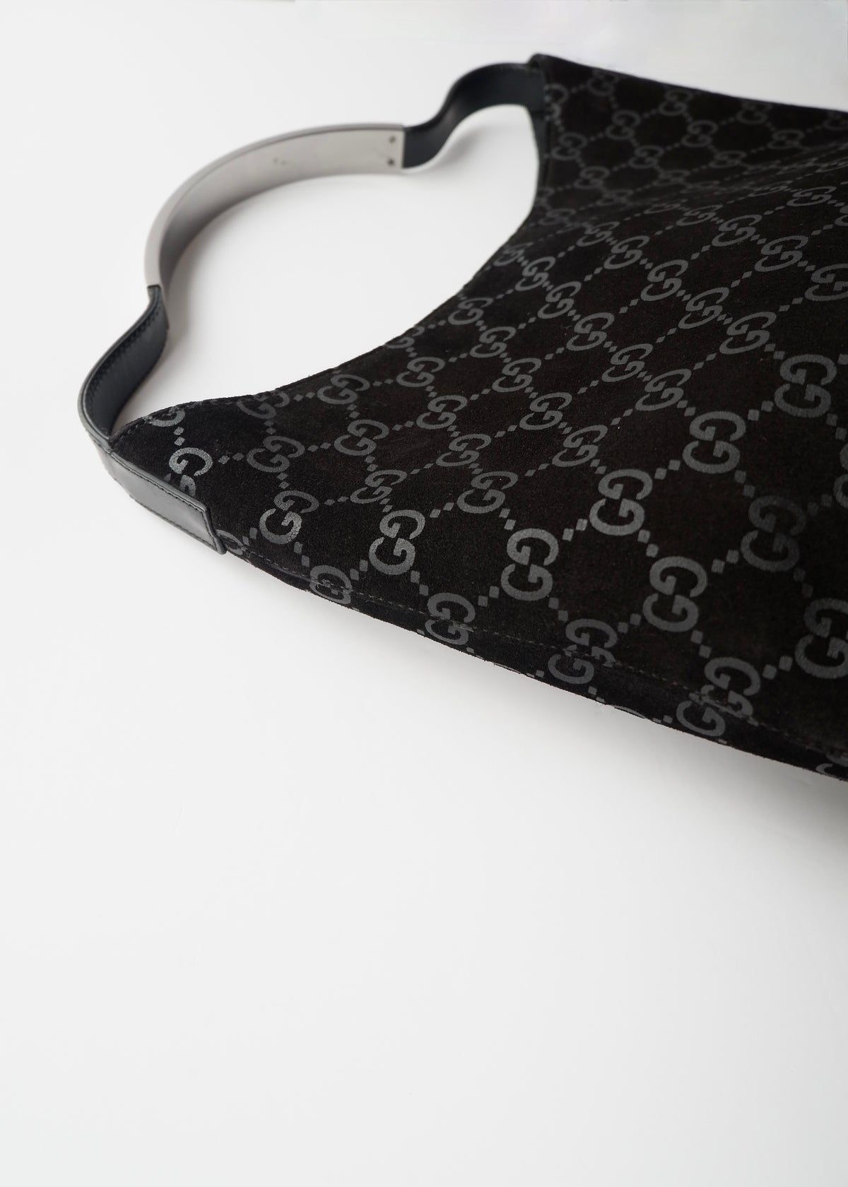Preowned Gucci Black Suede GG Shoulder Bag