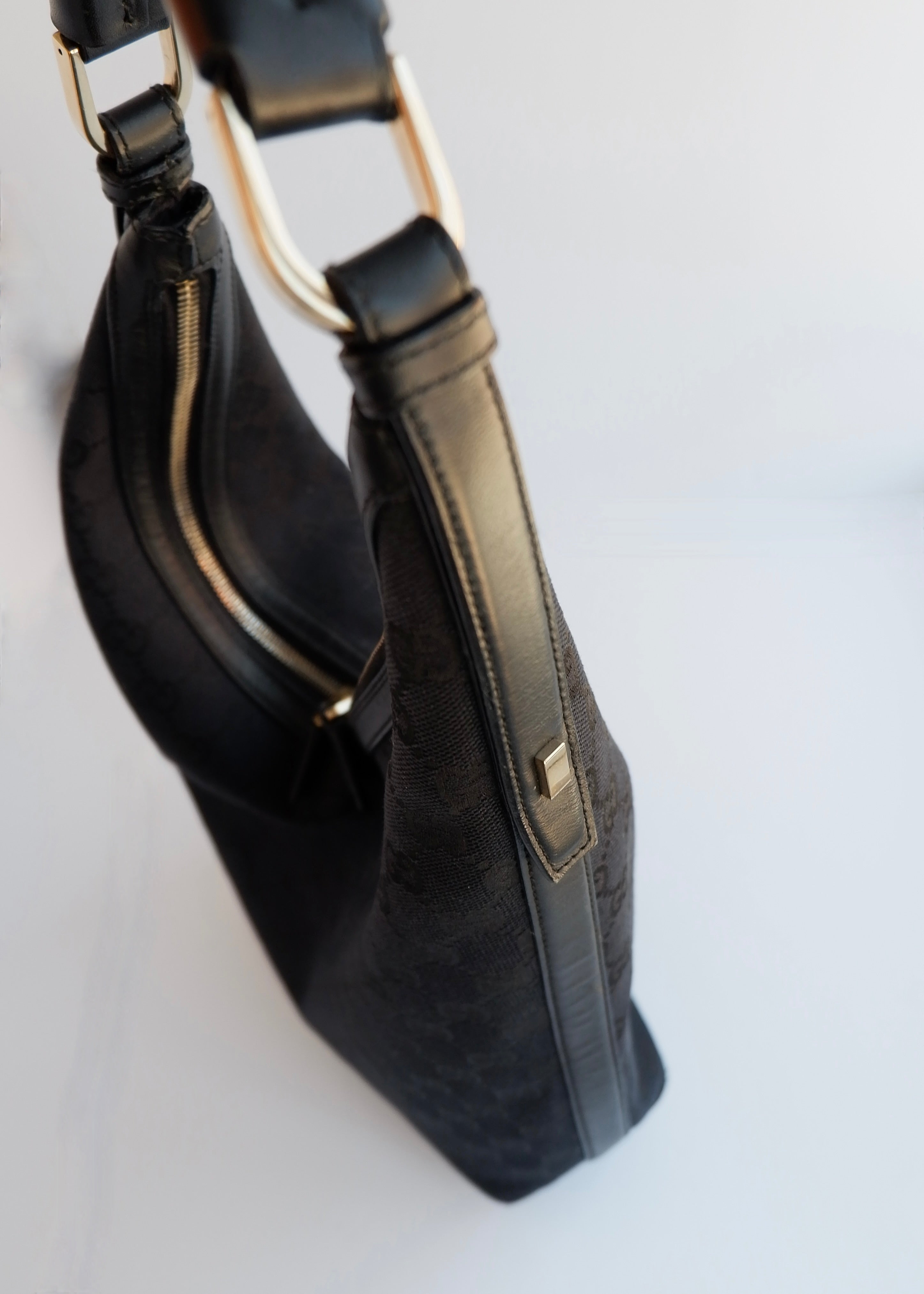 Authentic Preowned Gucci Black GG Canvas/ Leather Hobo Shoulder Bag