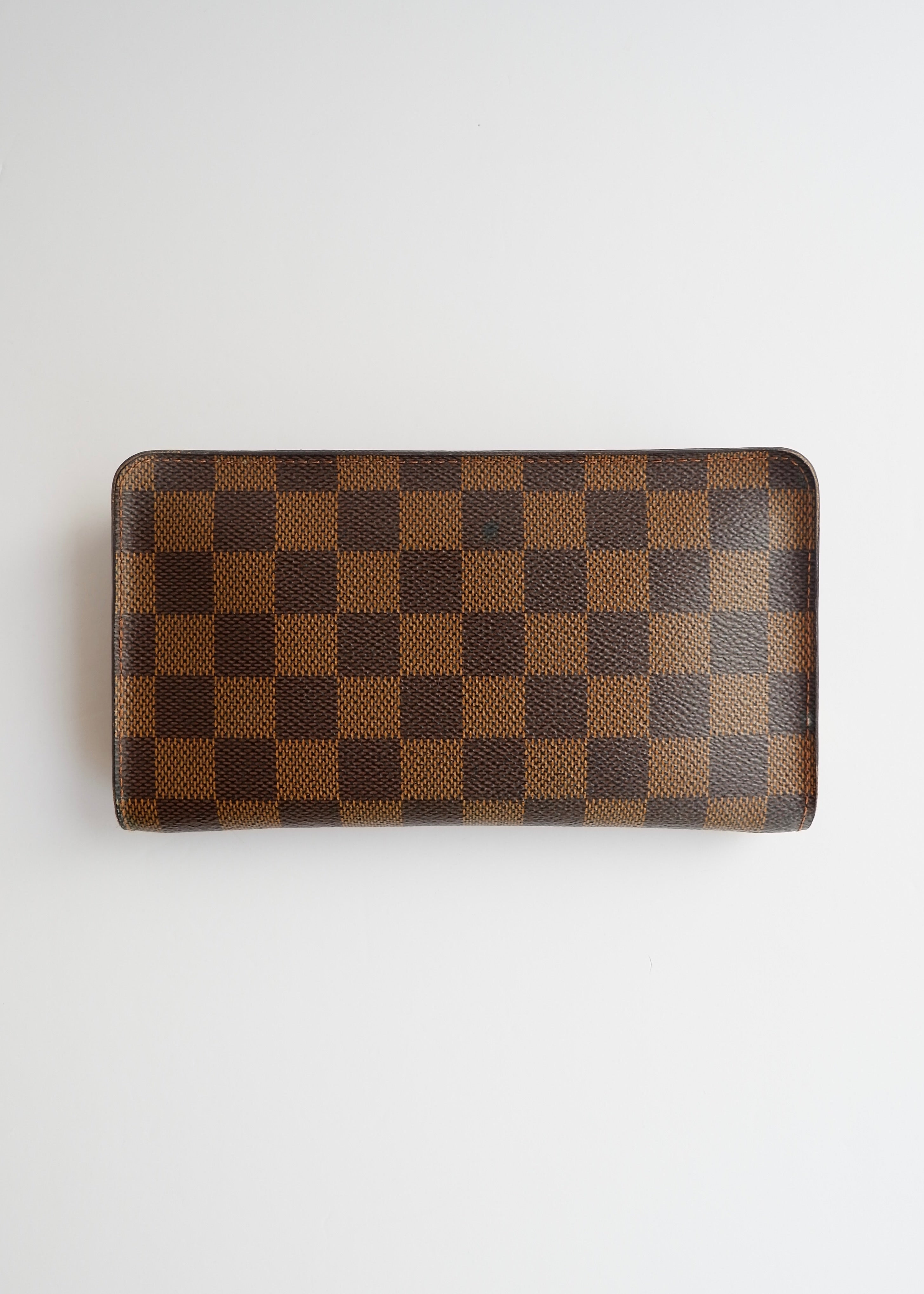 Preowned Louis Vuitton Brown Damier Ebene Long Zip Around Wallet