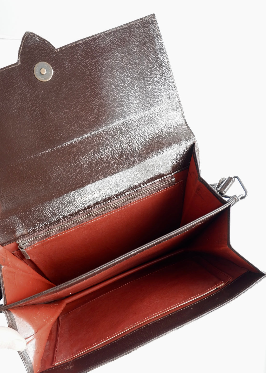 Sac bandoulière YSL vintage authentique en cuir marron d'occasion