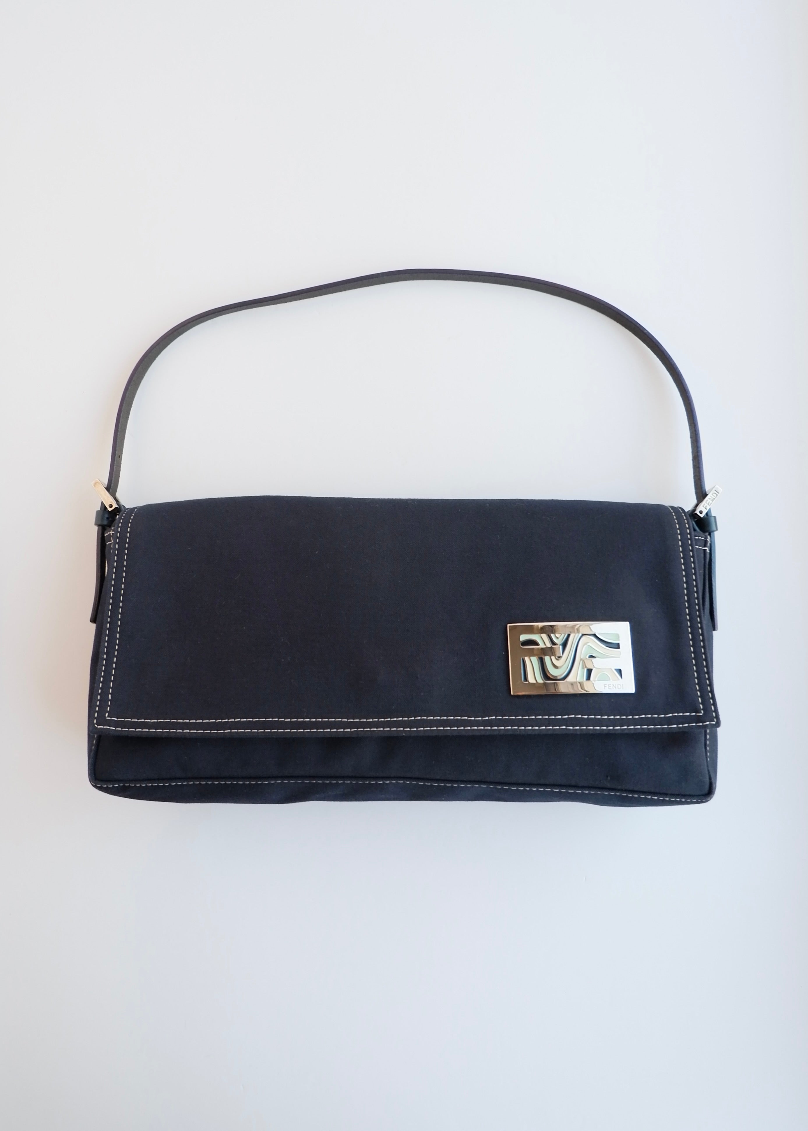 Authentic Preowned Fendi Navy Blue Fabric FF Marble Shoulder Bag