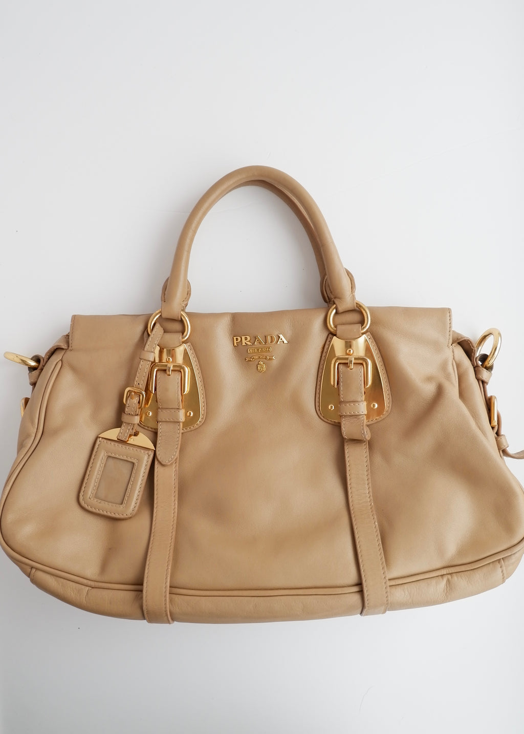Authentique sac Prada en cuir marron, deux-en-un, d'occasion
