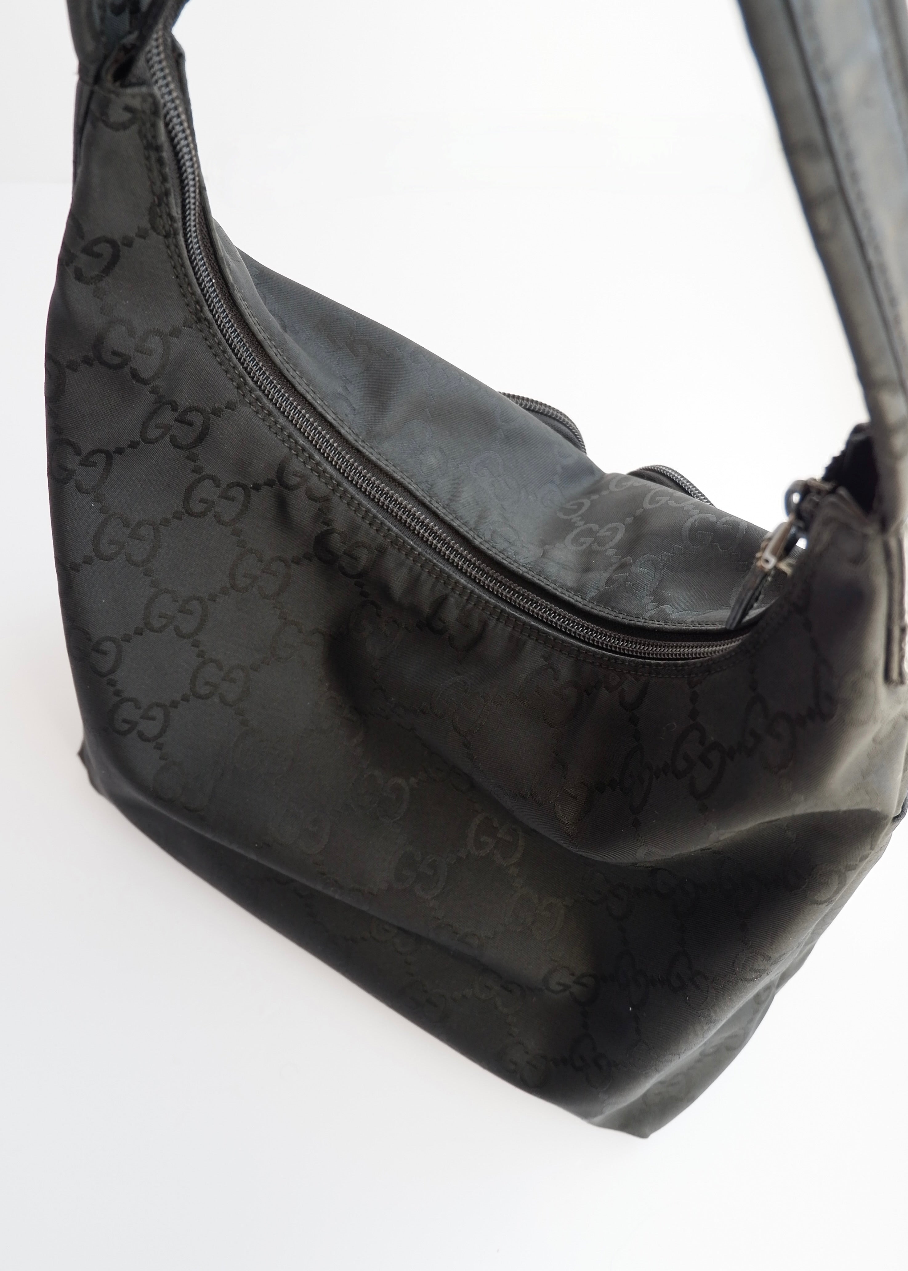 Authentic Preowned Gucci Black GG Nylon Side Pocket Shoulder Bag