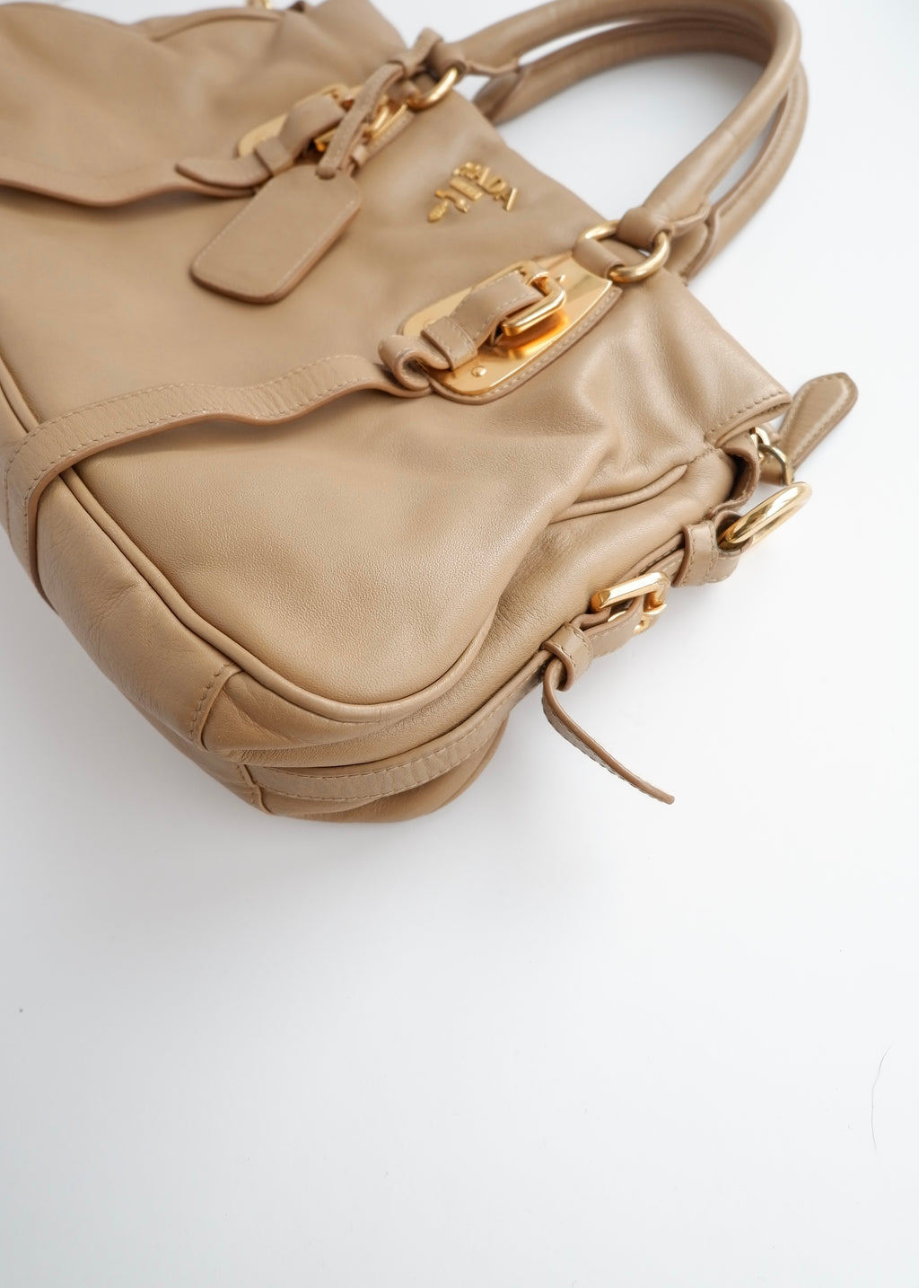 Authentique sac Prada en cuir marron, deux-en-un, d'occasion