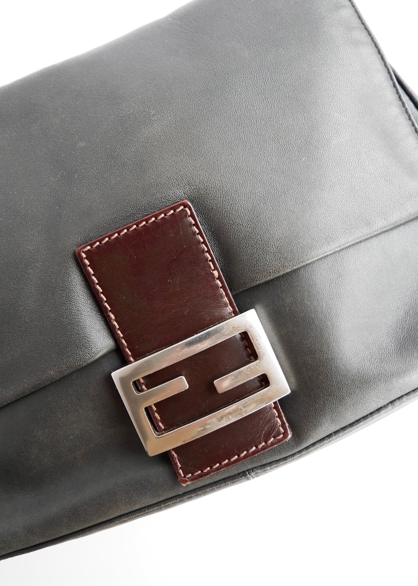 Authentic Preowned Fendi Black/Brown Leather Mamma Baguette Shoulder Bag