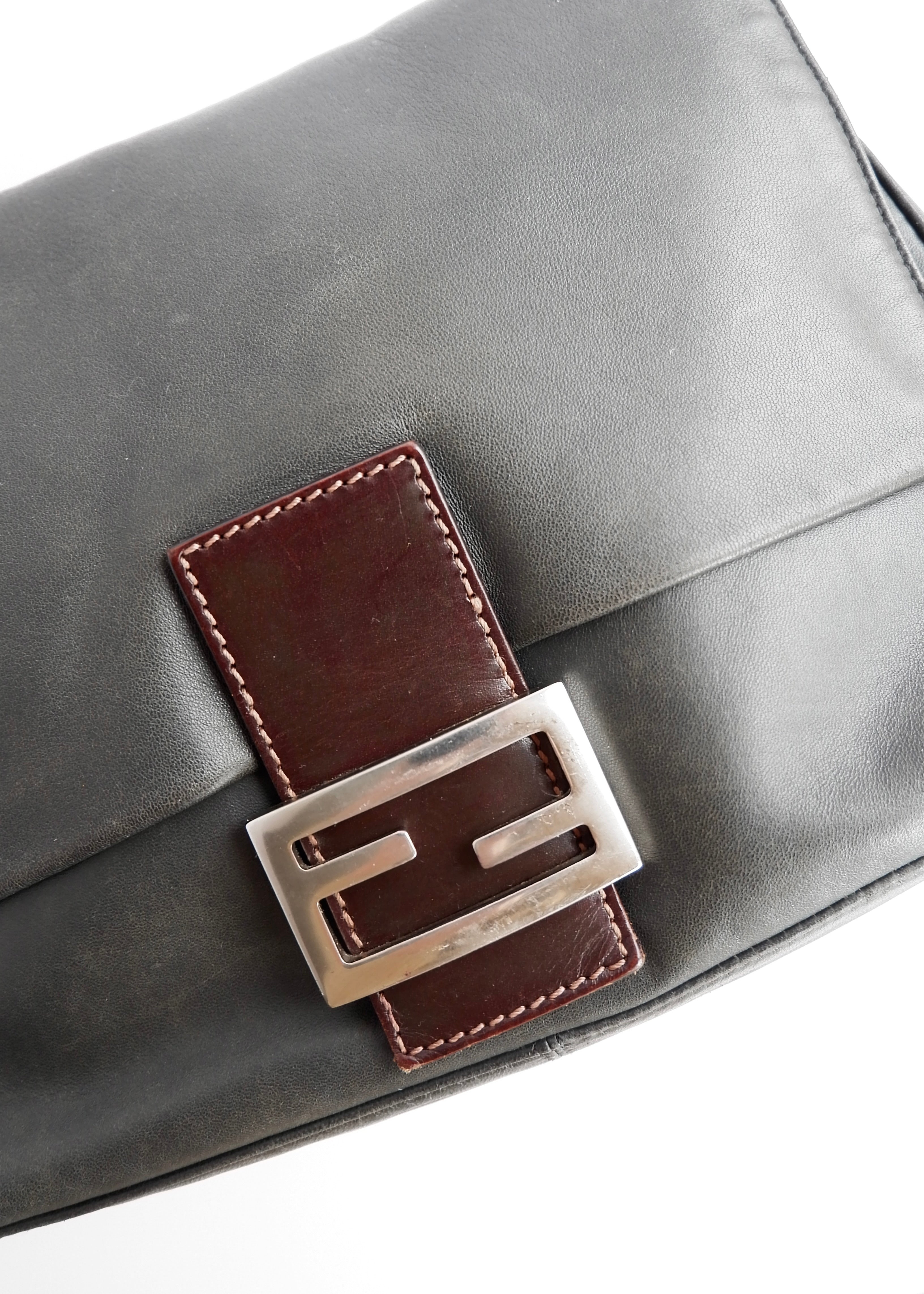 Authentic Preowned Fendi Black/Brown Leather Mamma Baguette Shoulder Bag