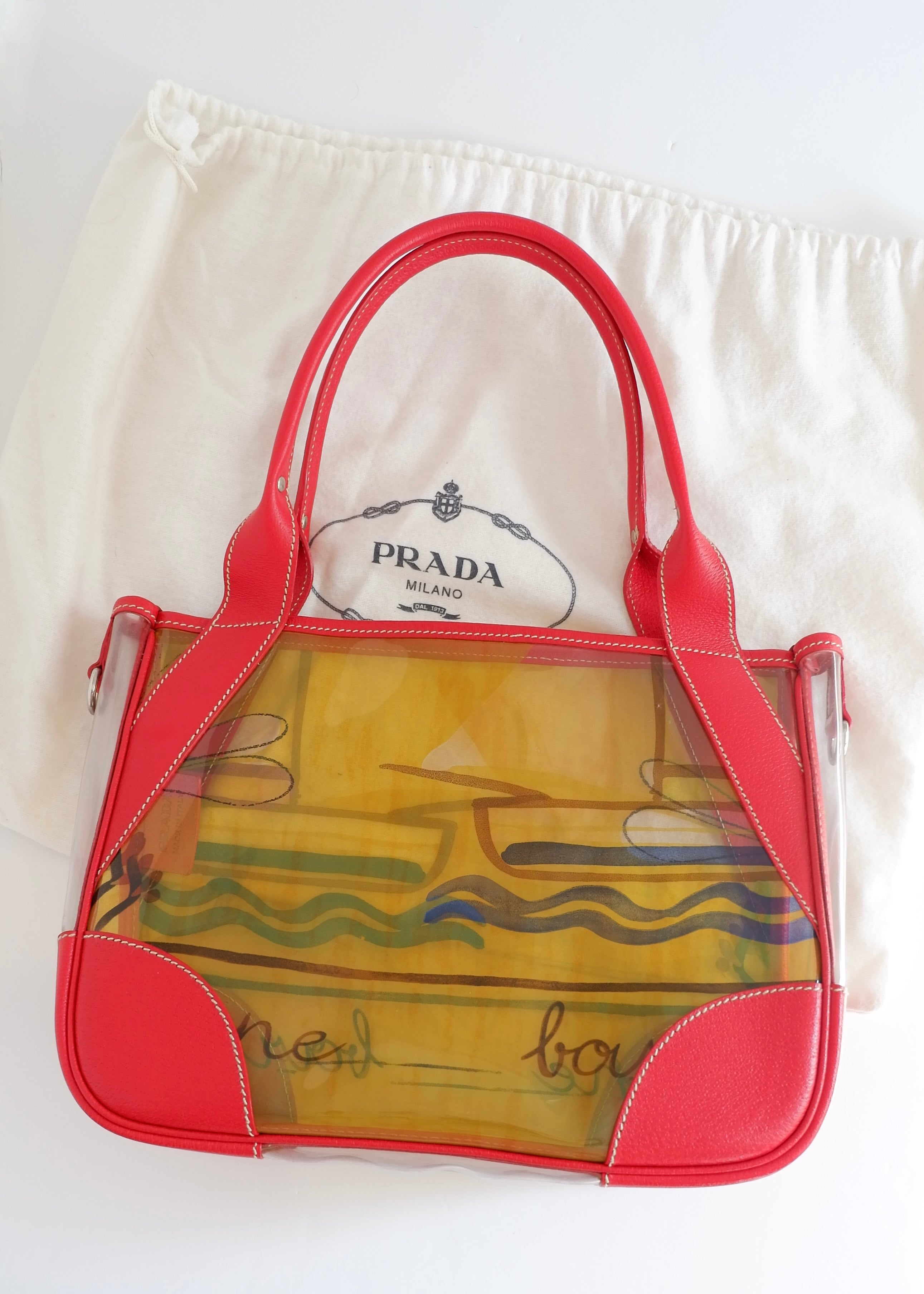 Preowned Prada Red Canvas/ PVC Summer Pattern Tote Bag
